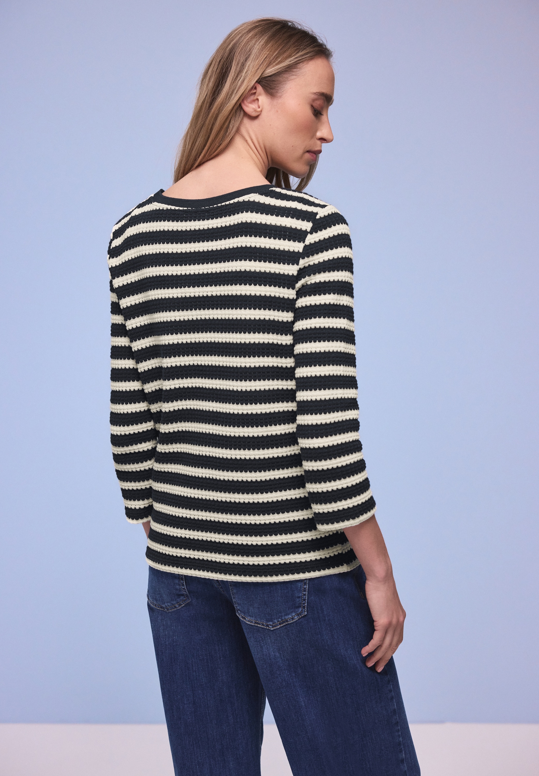 STREET ONE T-shirt à manches 3/4 Strick-Look Shirt mit Streifenmuster