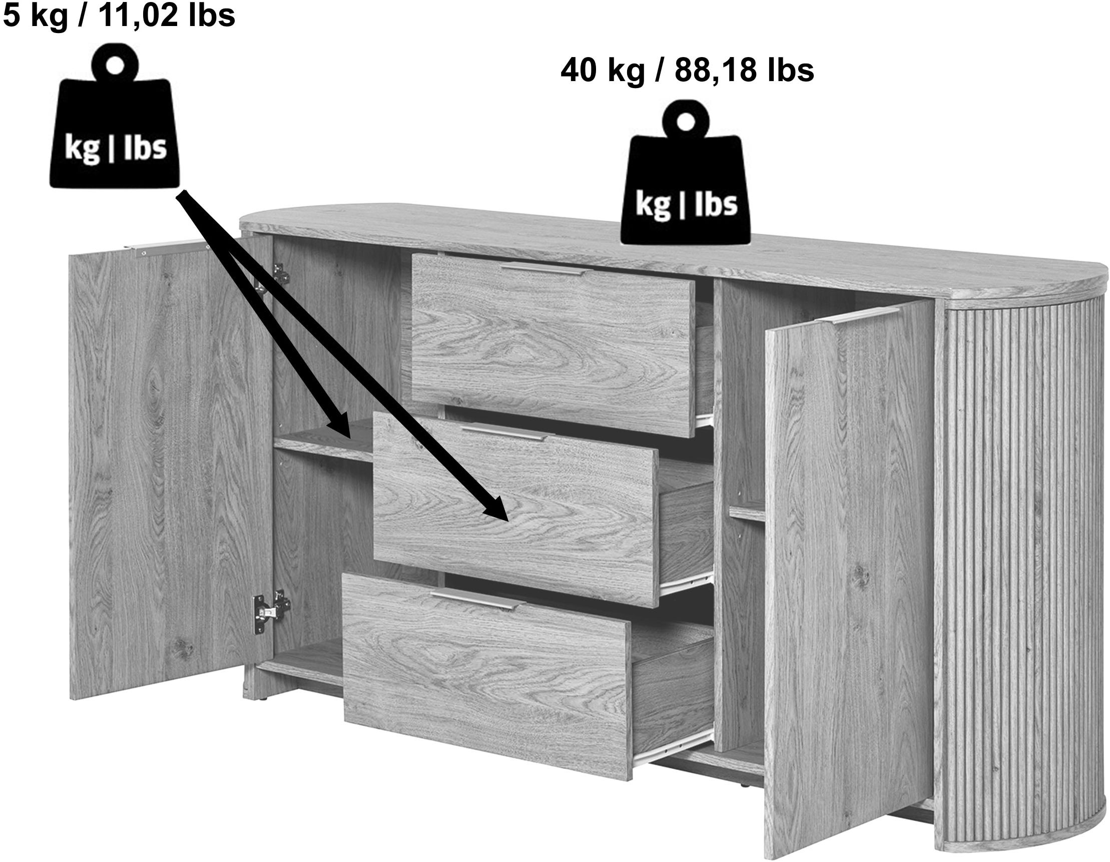 Jahnke TV-Board »MOON TV 175« 1 Stk. tlg. Sideboard, 2 Türen & 3 Schubladen, abgerundet, Breite ca. 160 cm