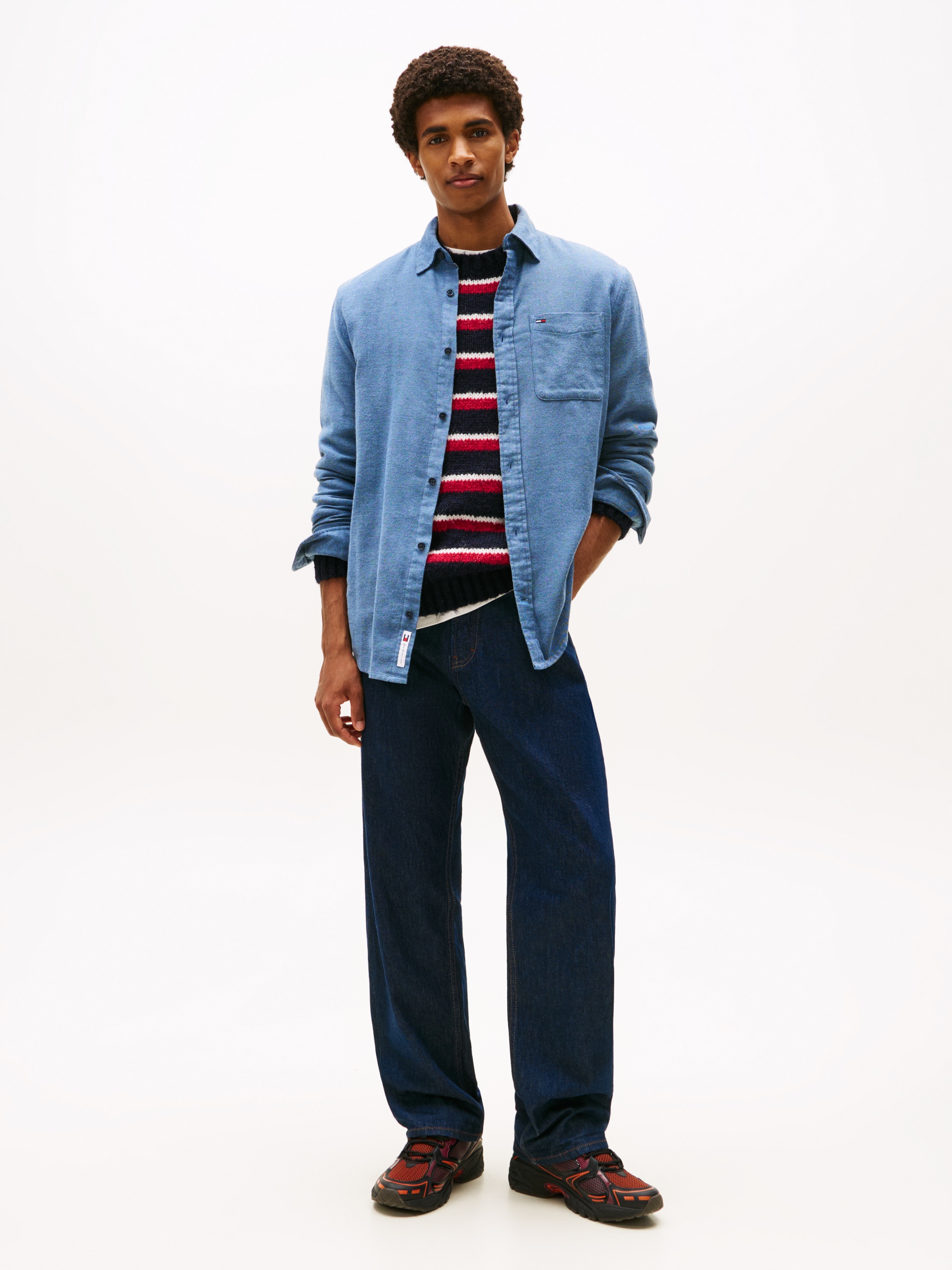 Tommy Jeans Flanellhemd »TJM FLANNEL« regular fit, Langarmhemd, halbgespreizter Kragen