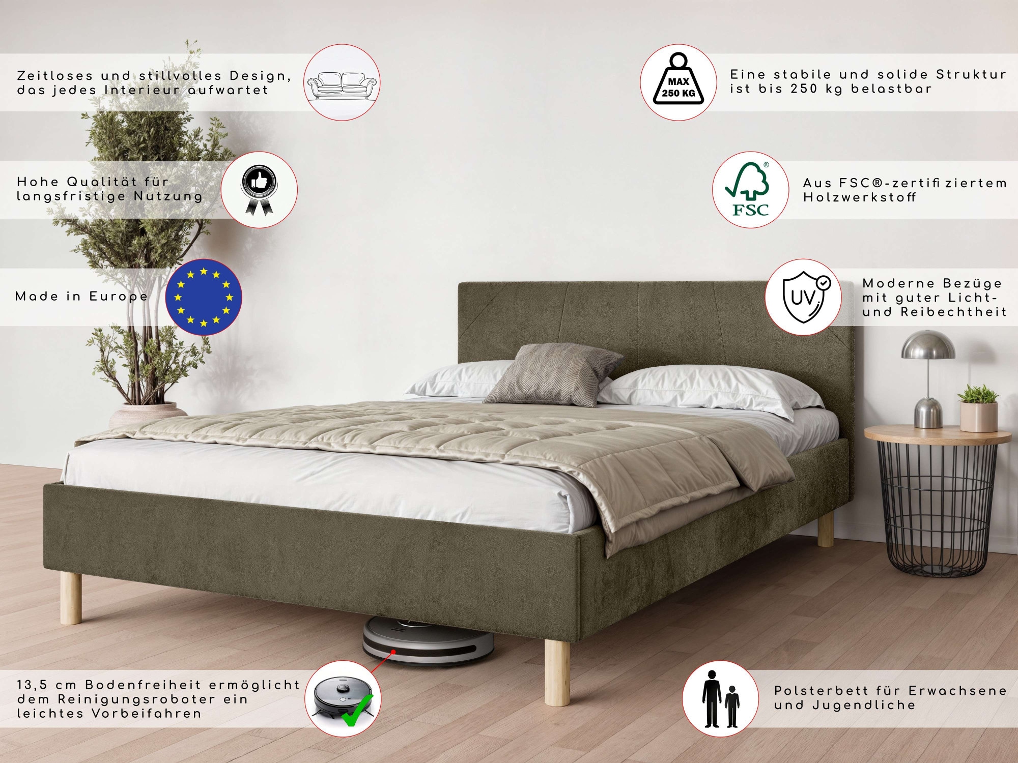 andas Polsterbett »Albybyn, Bettgestell mit Kopfteil und Lattenrost, in 2 Breiten« ohne Bettkasten und Matratze, in 2 Breiten- 140 und 160 cm