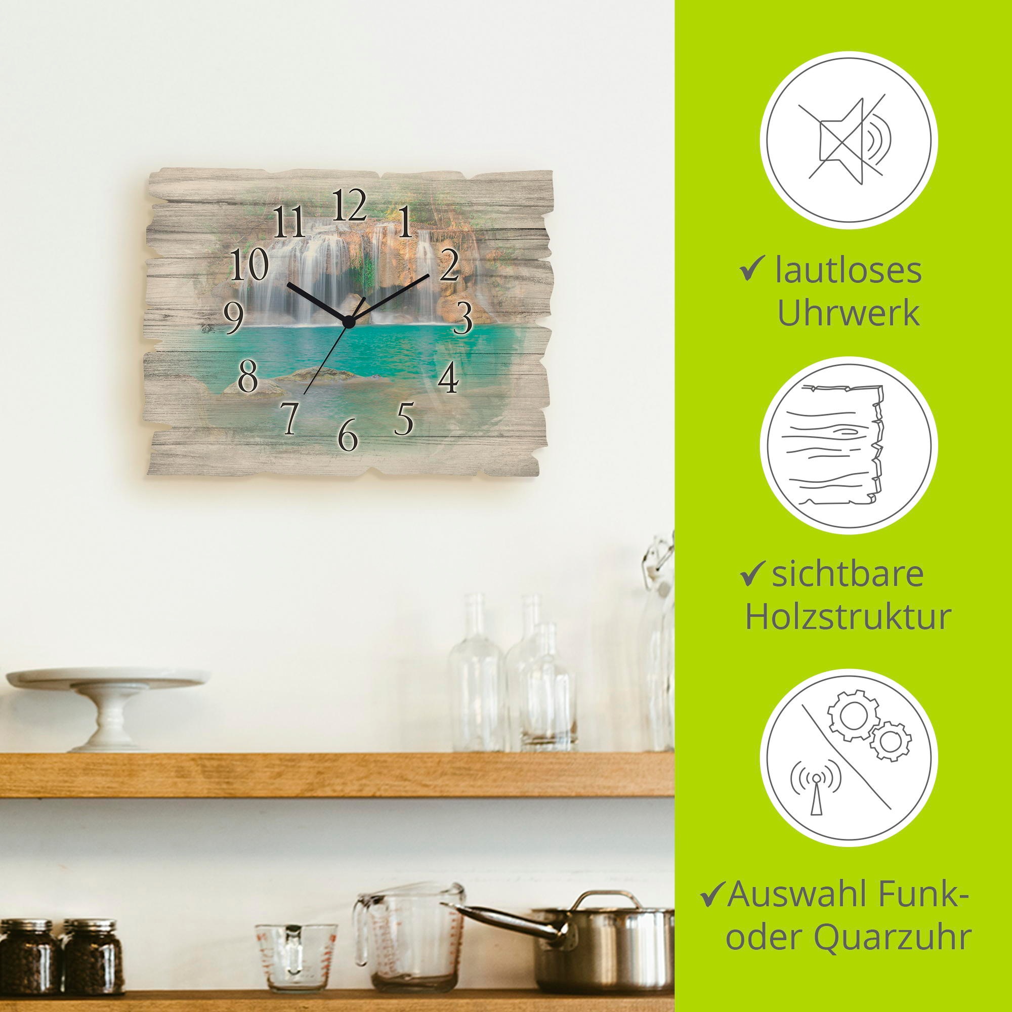 Artland Wanduhr »Wasserfall im Wald National Park« wahlweise mit  Quarz- oder Funkuhrwerk, lautlos ohne Tickgeräusche