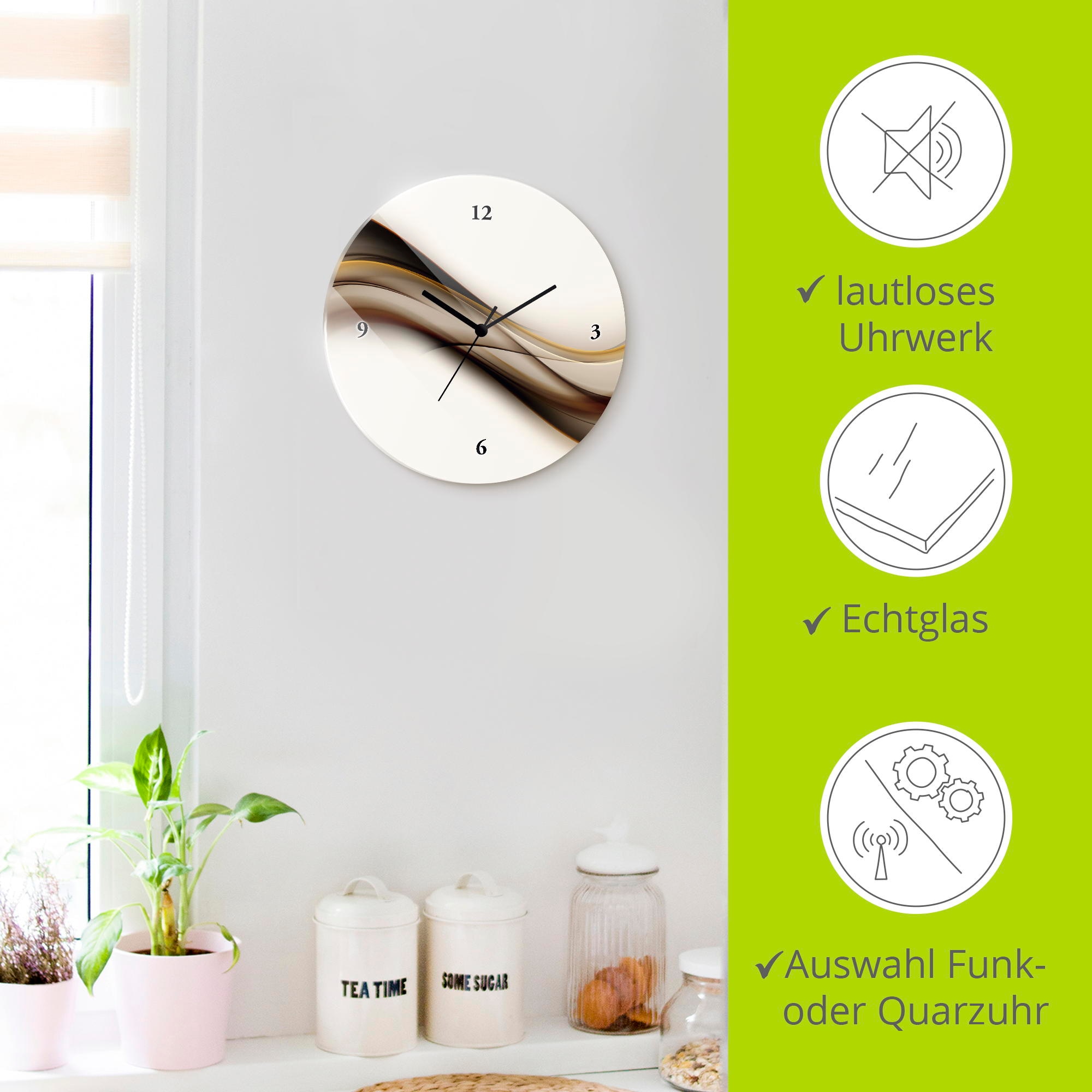 Artland Horloge murale »Welle« wahlweise mit Quarz- oder Funkuhrwerk, lautlos ohne Tickgeräusche