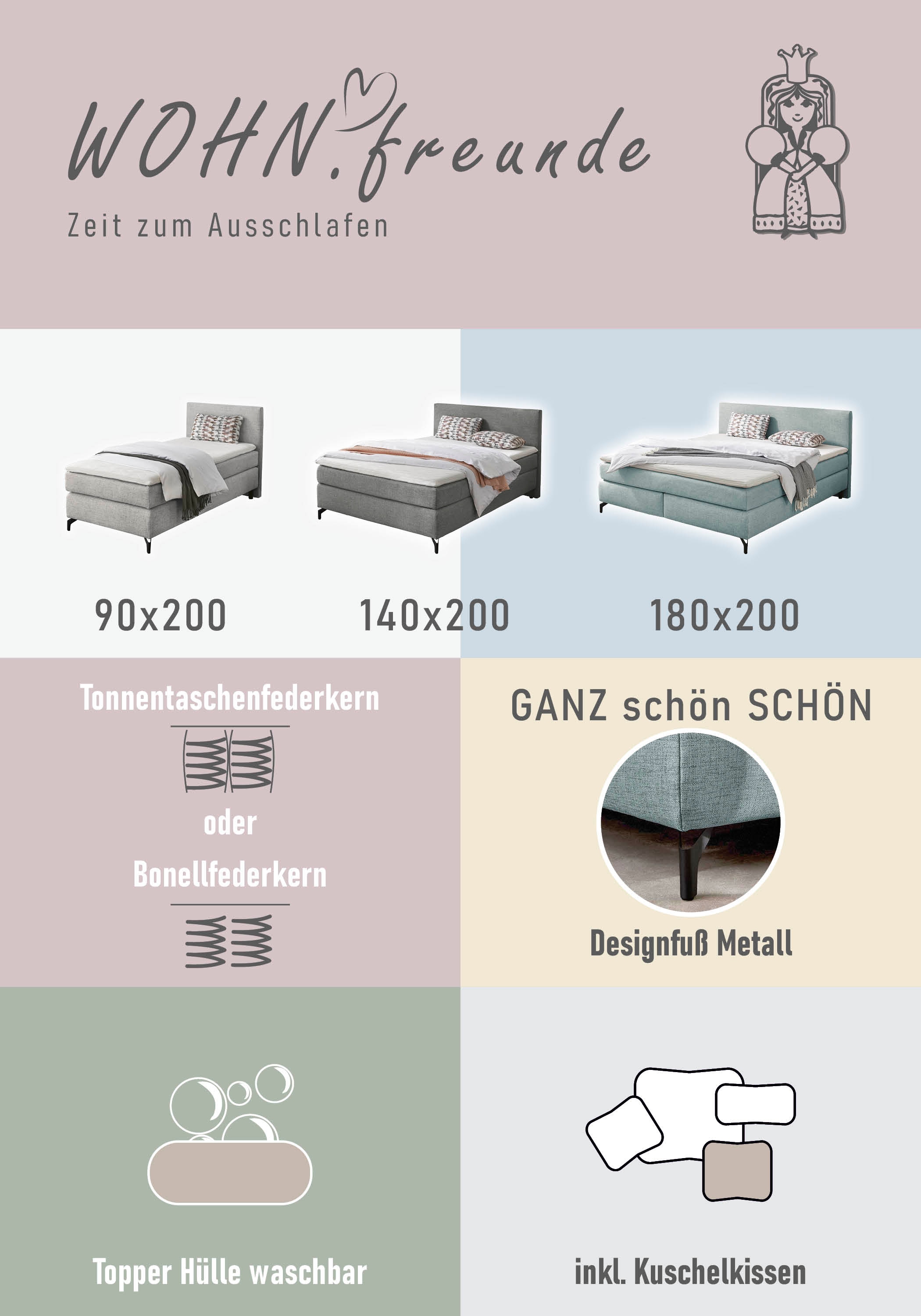 Jockenhöfer Gruppe Boxspringbett »"Alinas" inkl. Topper« erhältlich in unterschiedlichen Breiten und Farbvarianten