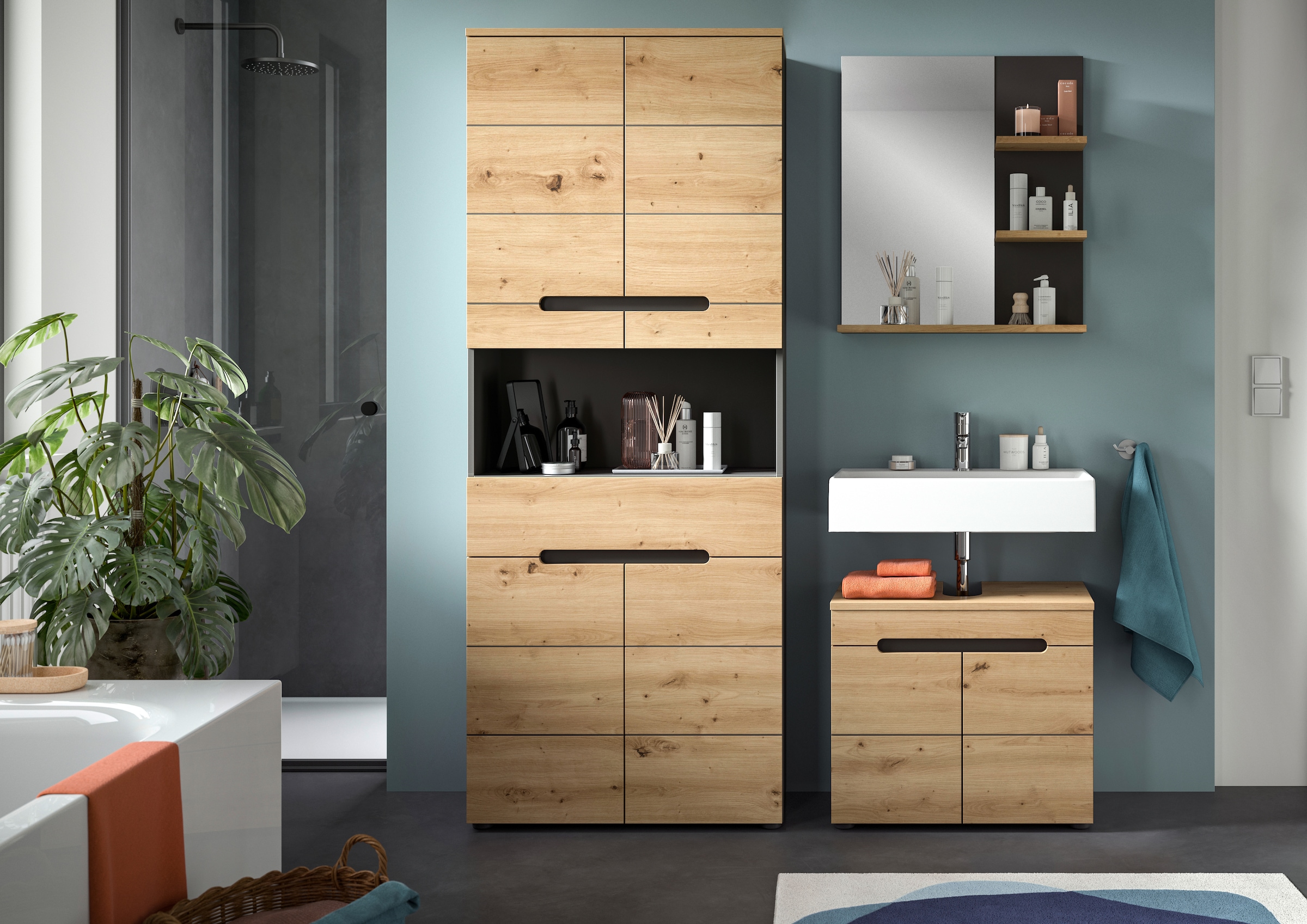 INOSIGN Badmöbel-Set »REHAT, 3-teilig, Breite 154 cm, mit grifflosen Fronten, bestehend aus:« 3 Stk. tlg.