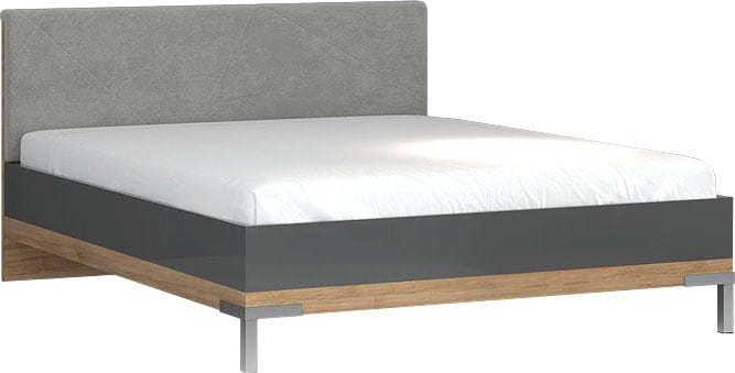 GOODproduct Sommier »Onyx, FSC-zertifiziert, hochwertige UV Lackierung Hochglanz anthrazit« avec pieds en métal,  avec tête de lit rembourrée, surface de couchage 160x200 cm