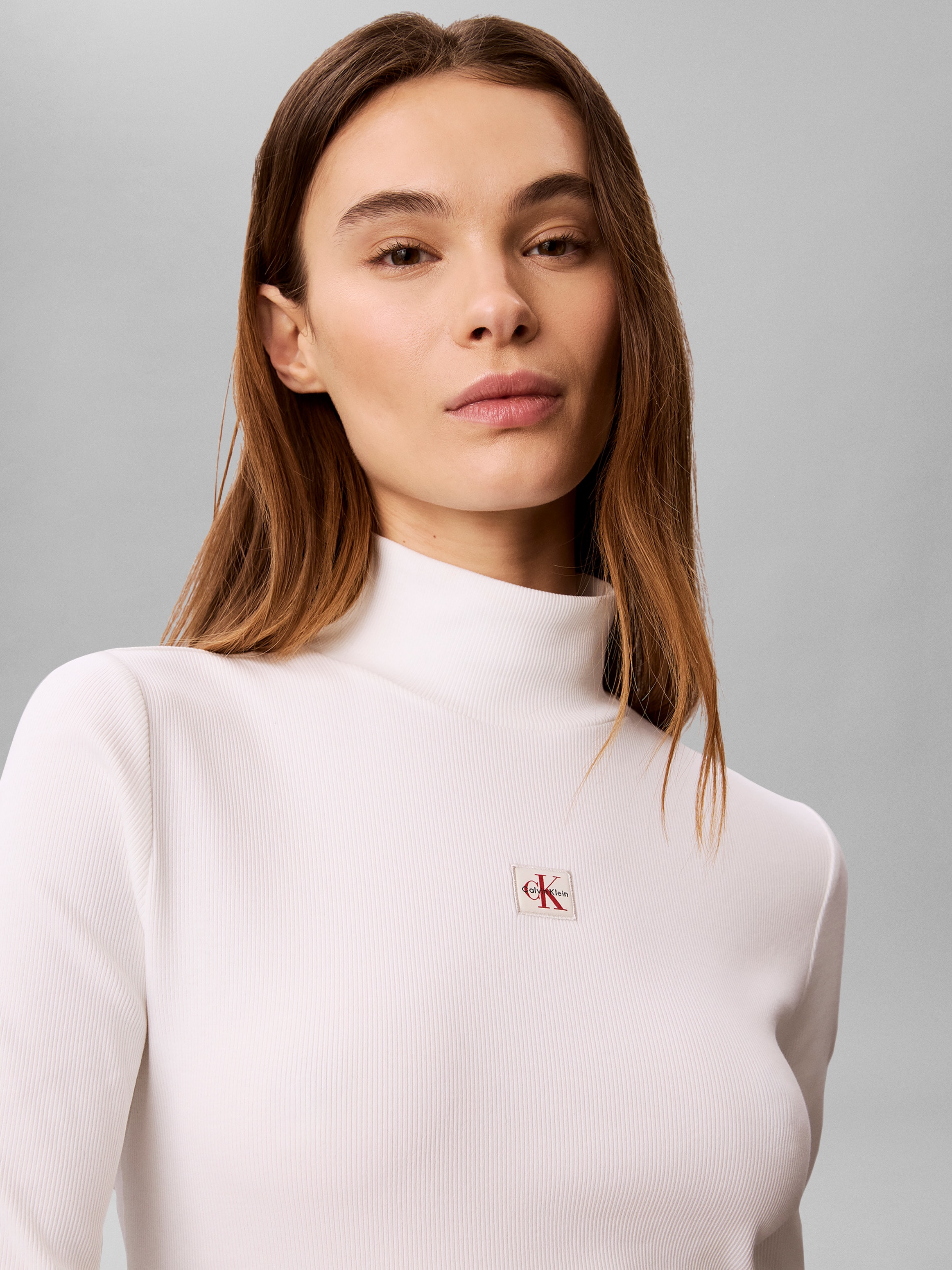 Calvin Klein Jeans Haut de chemise »LS WOVEN LABEL TURTLENECK« Mit Rundhalsausschnitt, regular fit