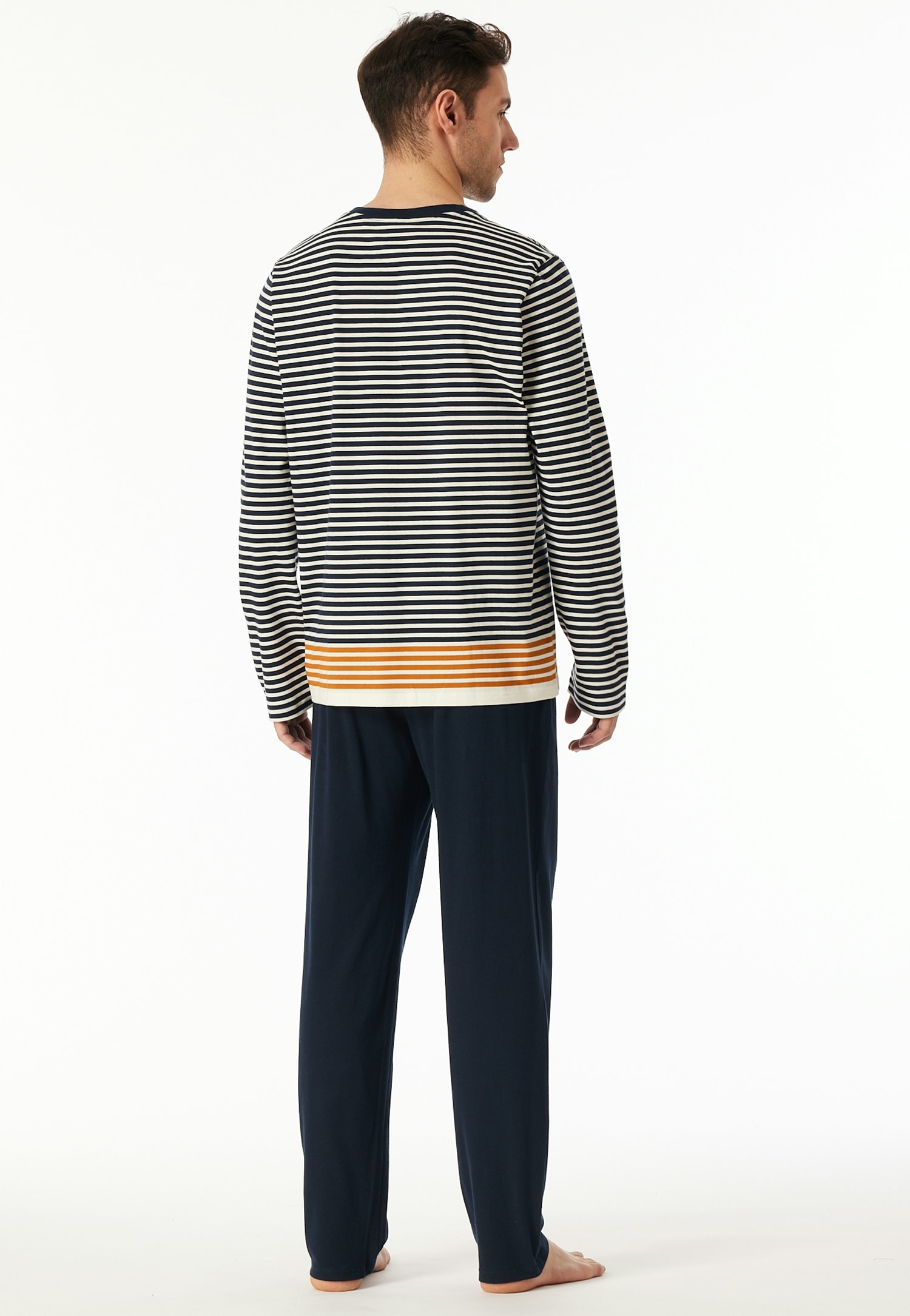 Schiesser Pyjama »Casual Nightwear« 2 pièces Rundhalsausschnitt, langärmelig, gestreift, Baumwolle, Single Jersey