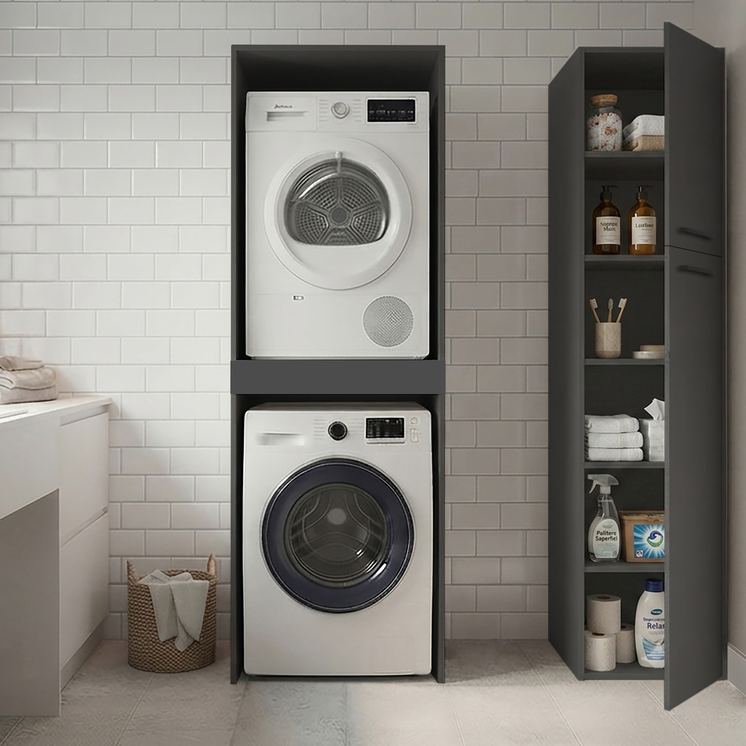 KOCHSTATION Armoire pour machine à laver »KS-Linda« largeur 67 cm, parois de 25 mm d'épaisseur, tablette extensible