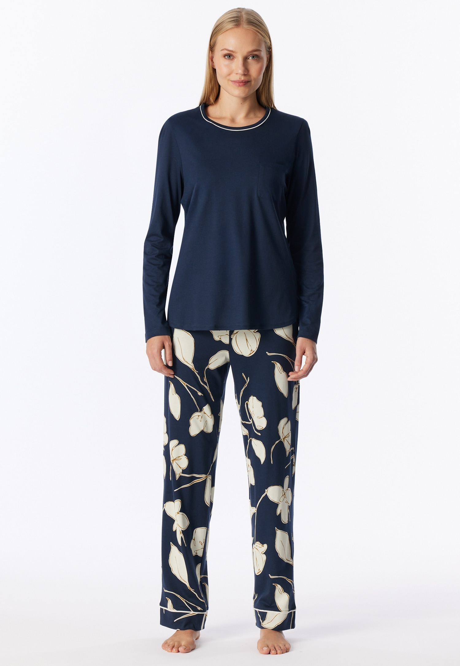 Schiesser Pyjama »Comfort Nightwear« 2 Mélange de coton, col rond, manches longues