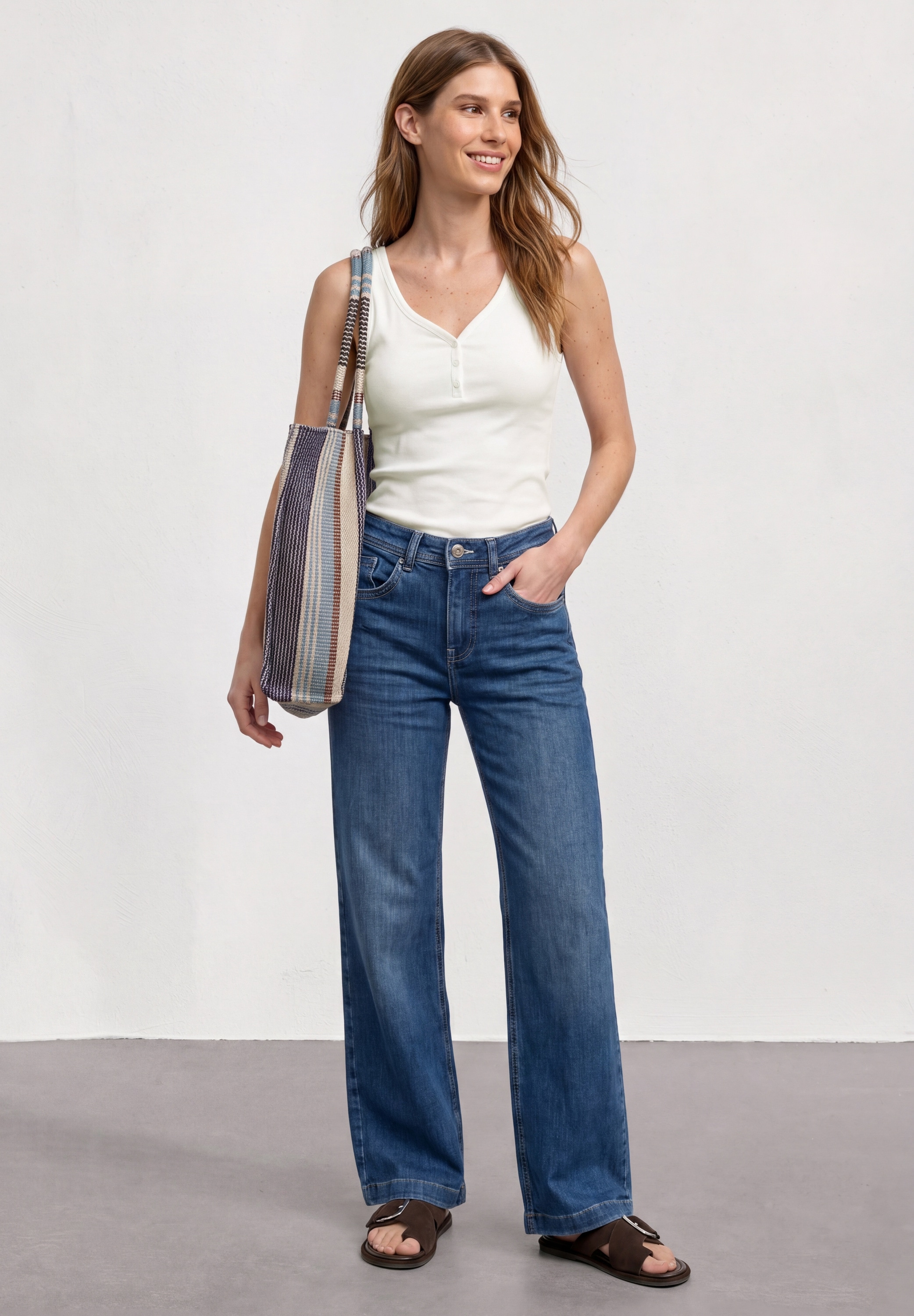 STREET ONE Ripptanktop Sommertop mit V-Neck