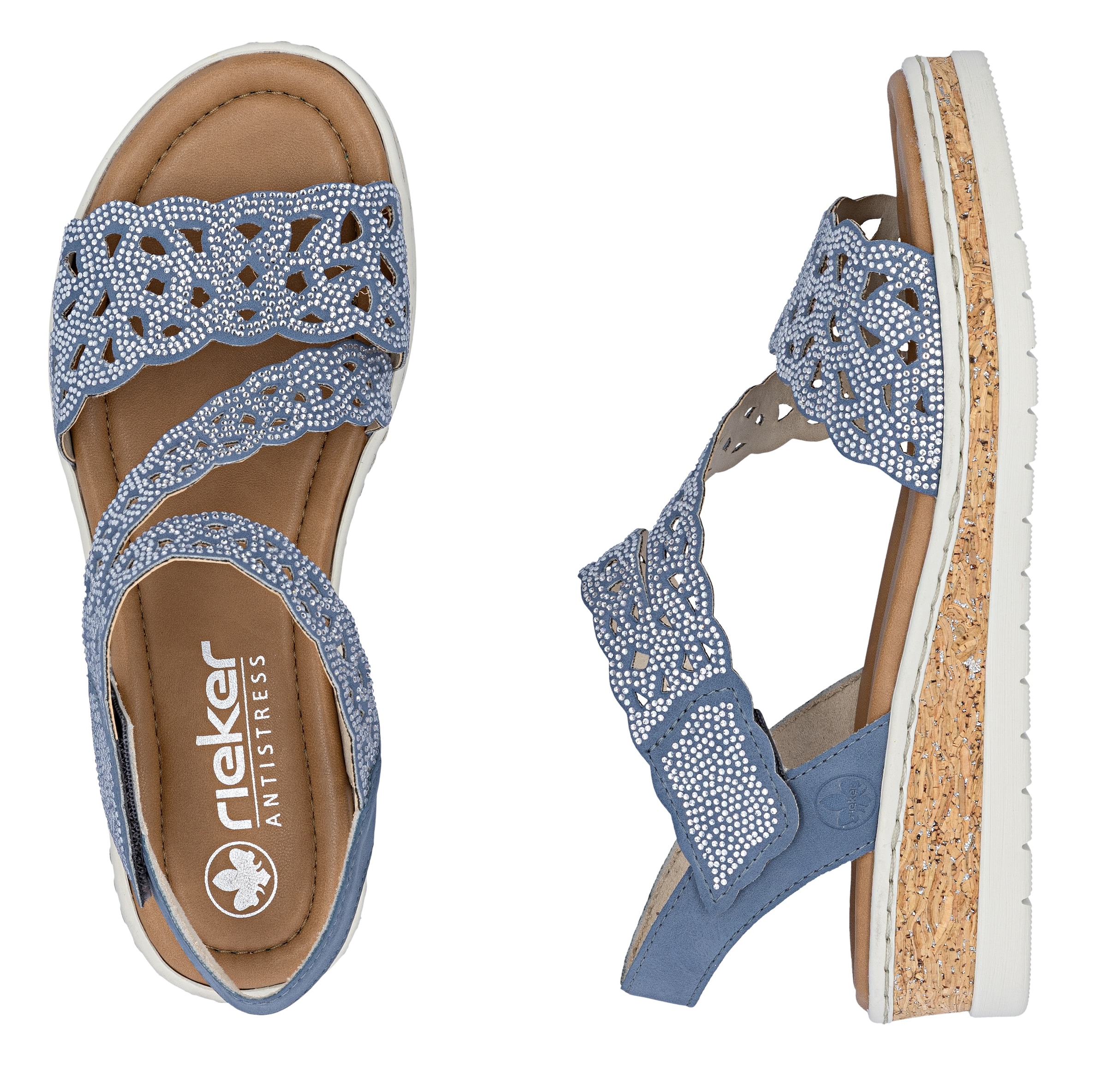Rieker Sandales compensées  Sandale compensée, chaussure d'été, chaussure de vacances avec strass
