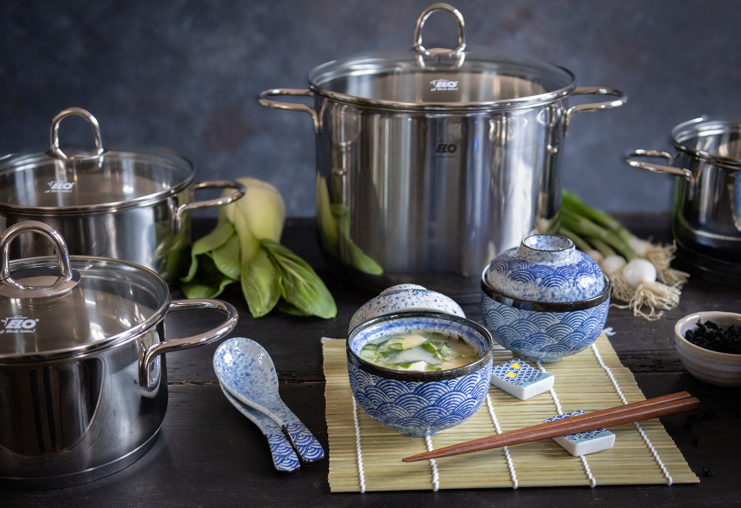 Elo Set de casseroles »Rubin« Ensemble, Bratentopf 20cm, Fleischtopf 16/20cm, Kasserolle 16cm, Gemüsetopf24 cm, 9 cuis tlg. Acier inoxydable 18/10