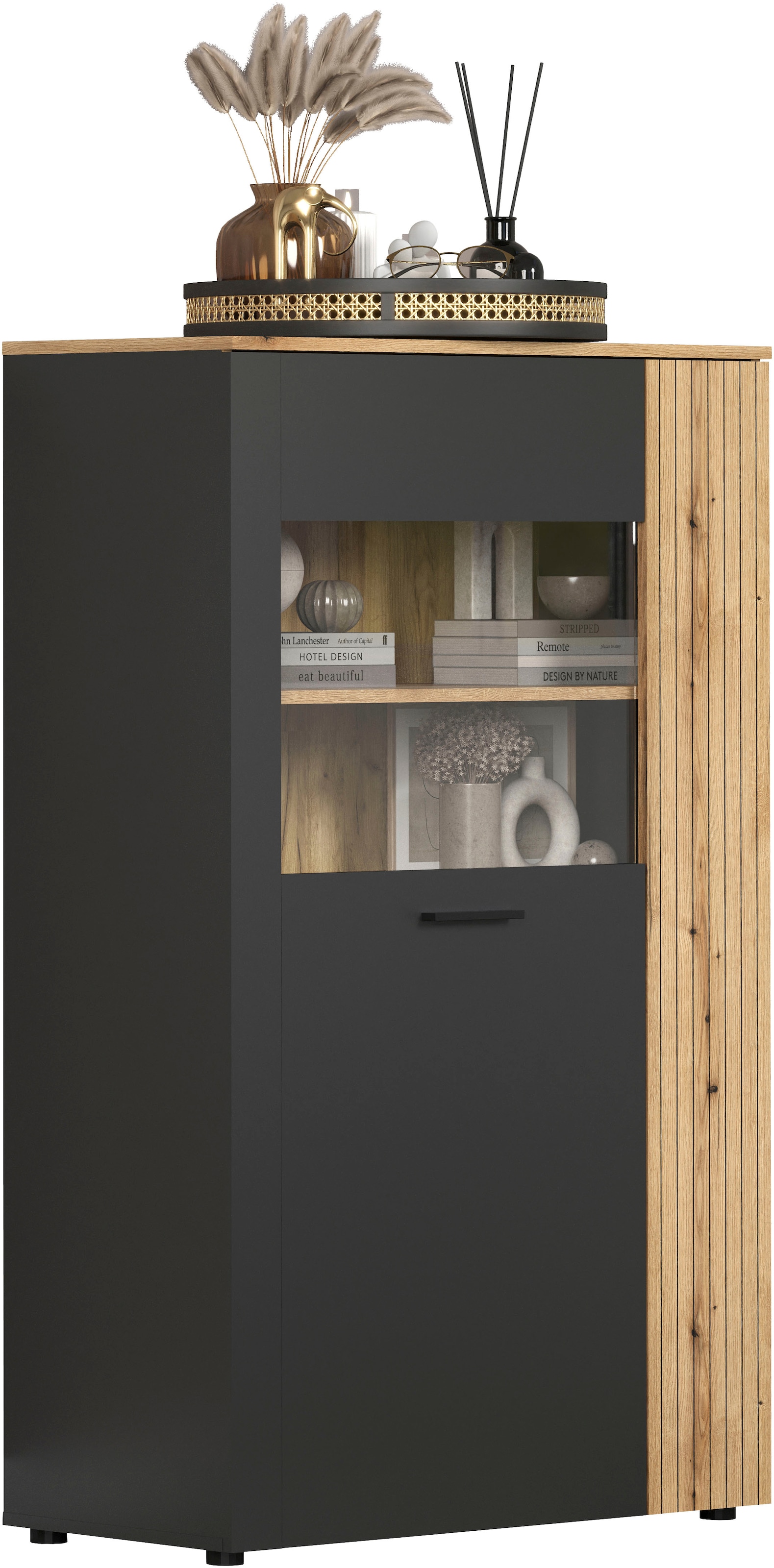 Home affaire Buffet haut »Estepona« 1 cuis tlg. Highboard avec 2 portes - (L/P/H) 90/42/146 cm
