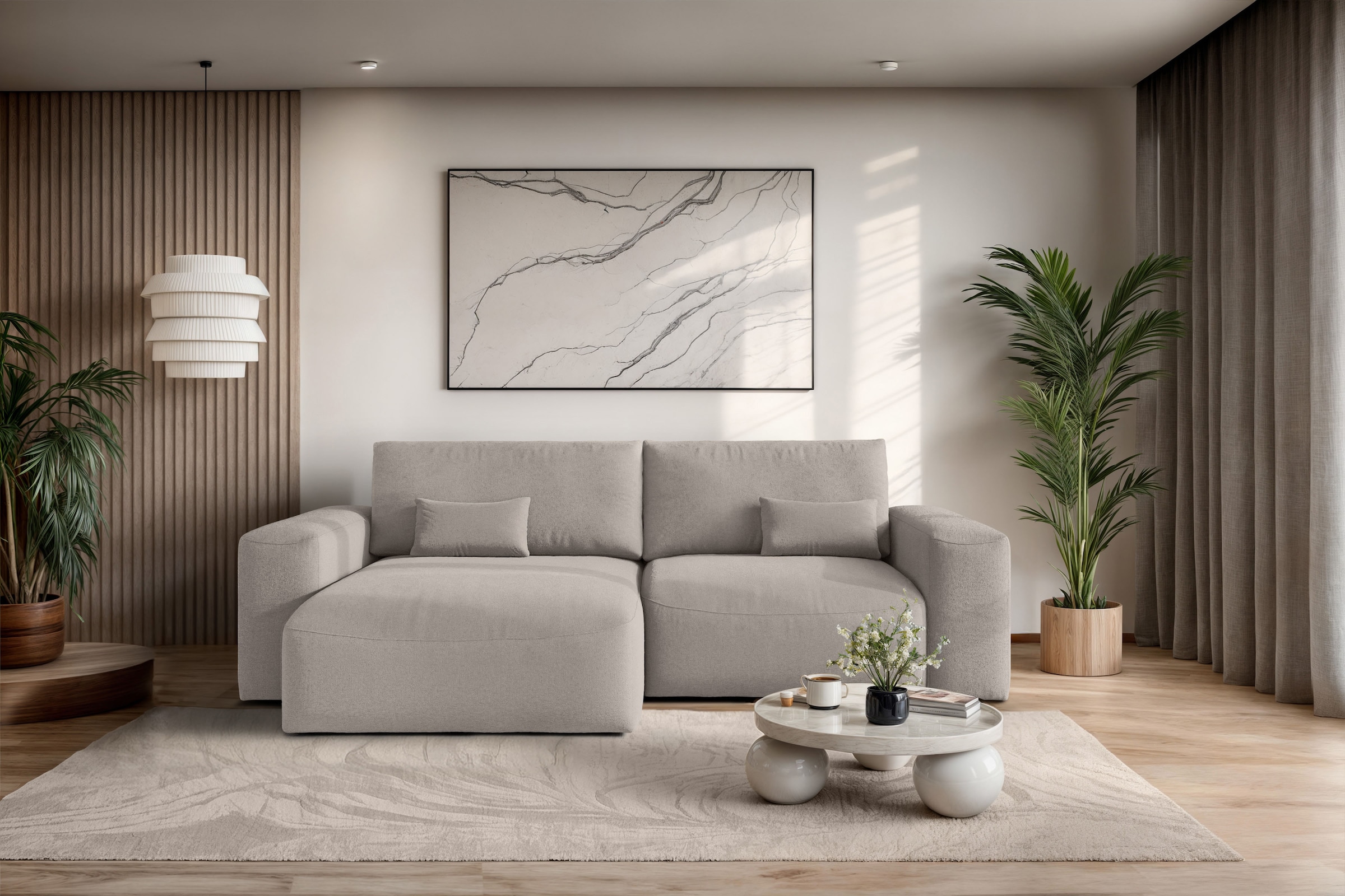 GOODproduct Canapé d'angle »MATTS Schlafsofa mit Bettkasten, Masse B/T/H: 265/159/89 cm« L-Form mit Recamiere rechts oder links, hoher Sitzkomfort