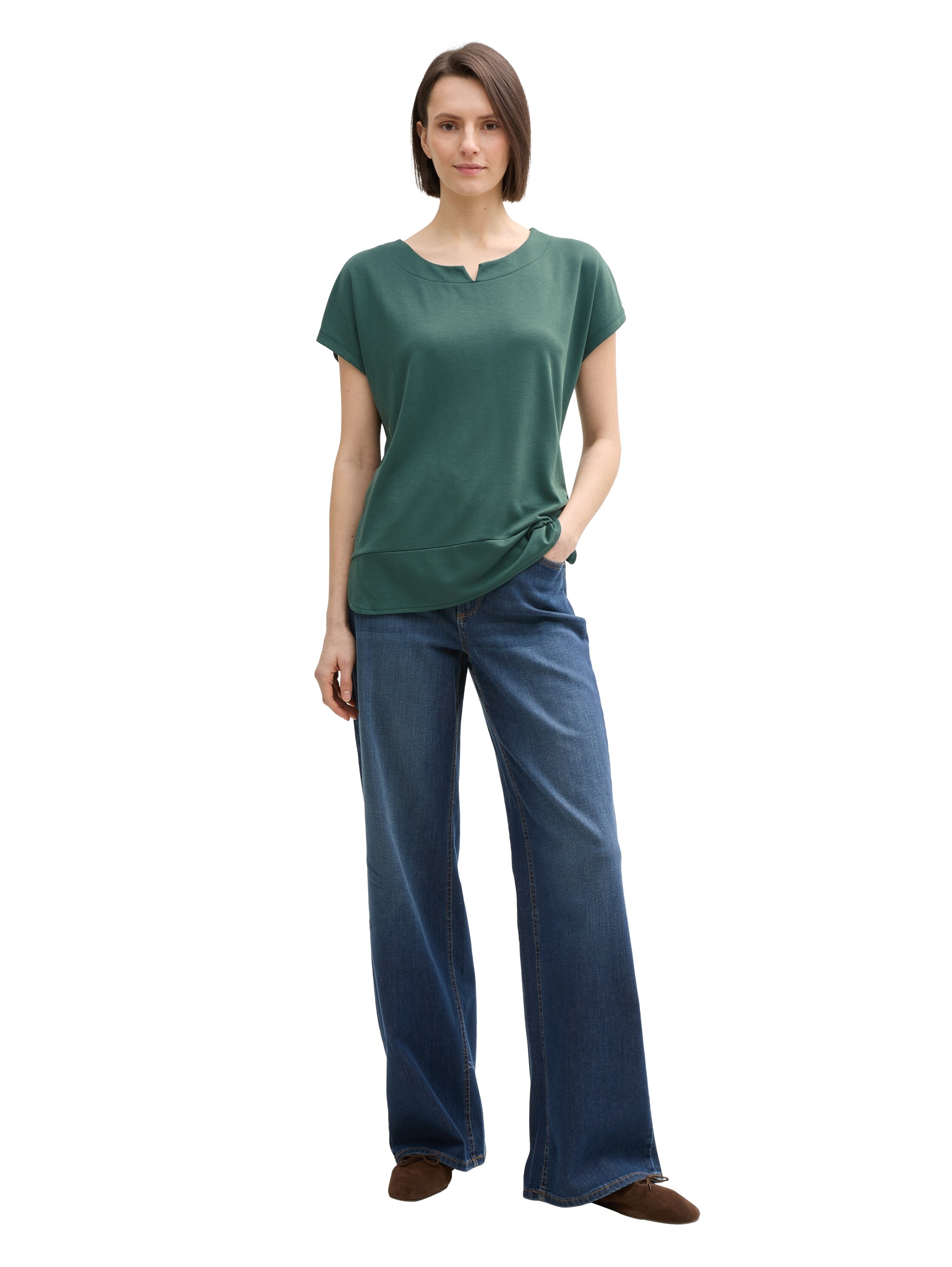 TOM TAILOR T-Shirt mit geschlitztem Rundhalsaussschnitt