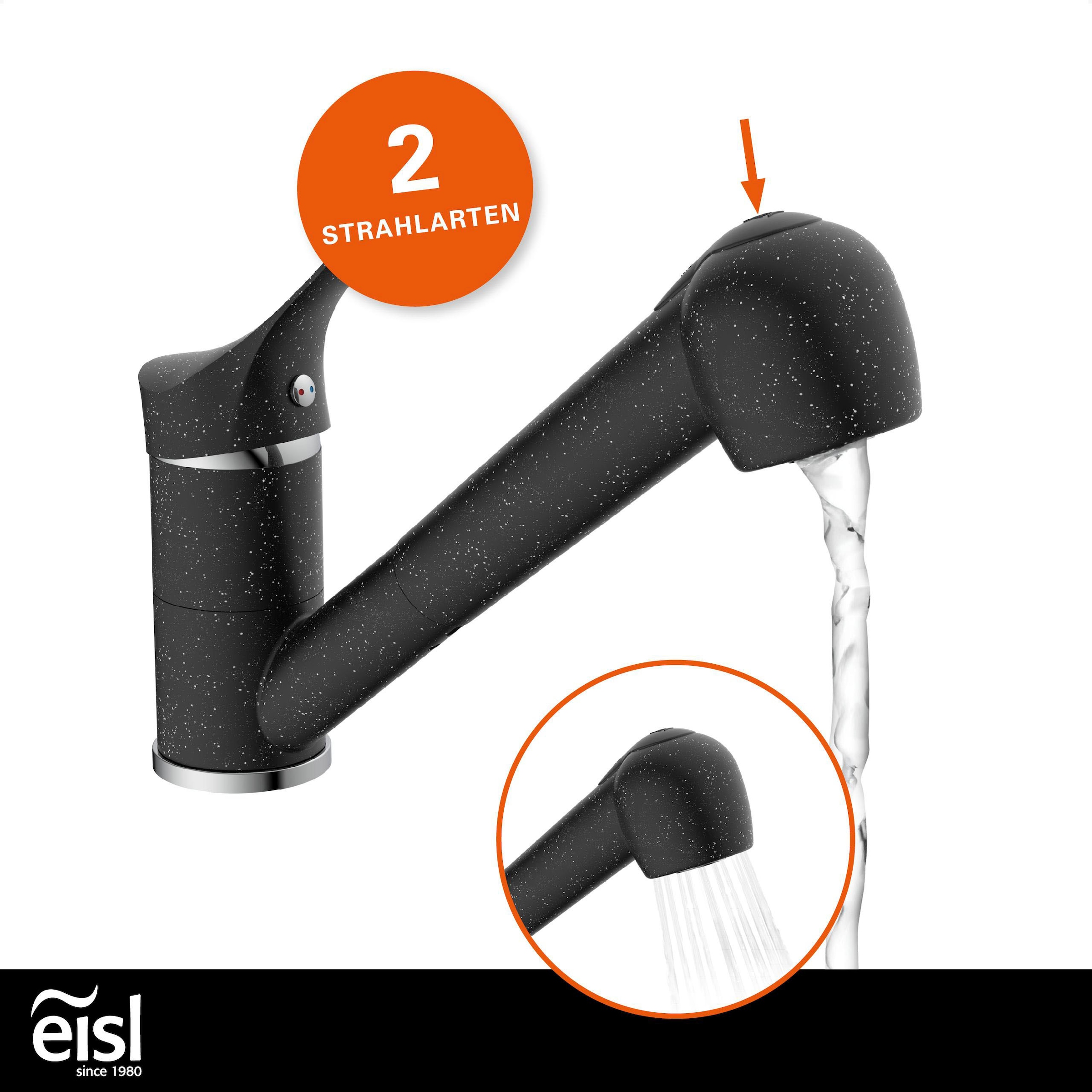 Eisl Robinet d'évier »GRANIT« basse pression, extractible, réglable en 2 positions, pivotant à 90°