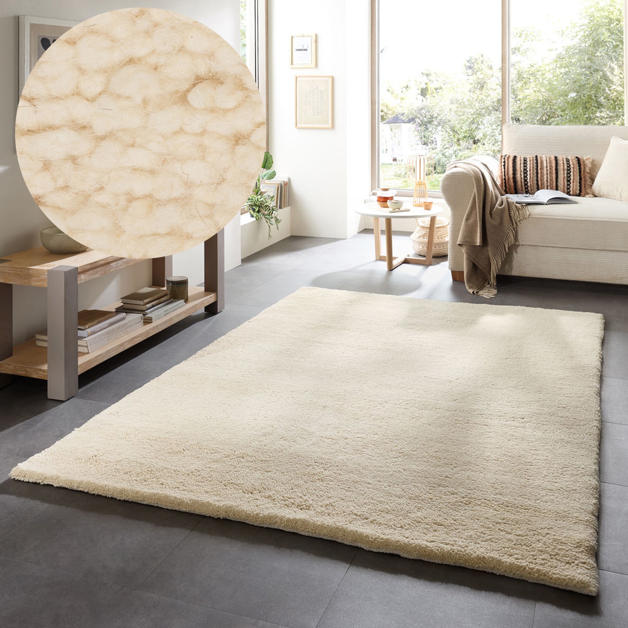 THEKO Tapis en laine »Hadj Uni« Rectangulaire 25 mm Höhe Véritable tapis berbère, pure laine, chiné, noué main