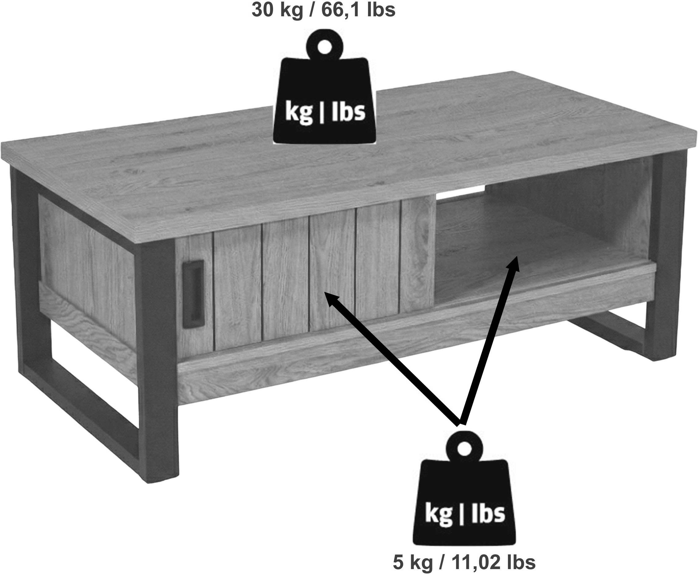 Jahnke Table basse »RIVA COFFEE« table basse avec rangement & portes coulissantes, effet chêne, largeur : 108,5 cm