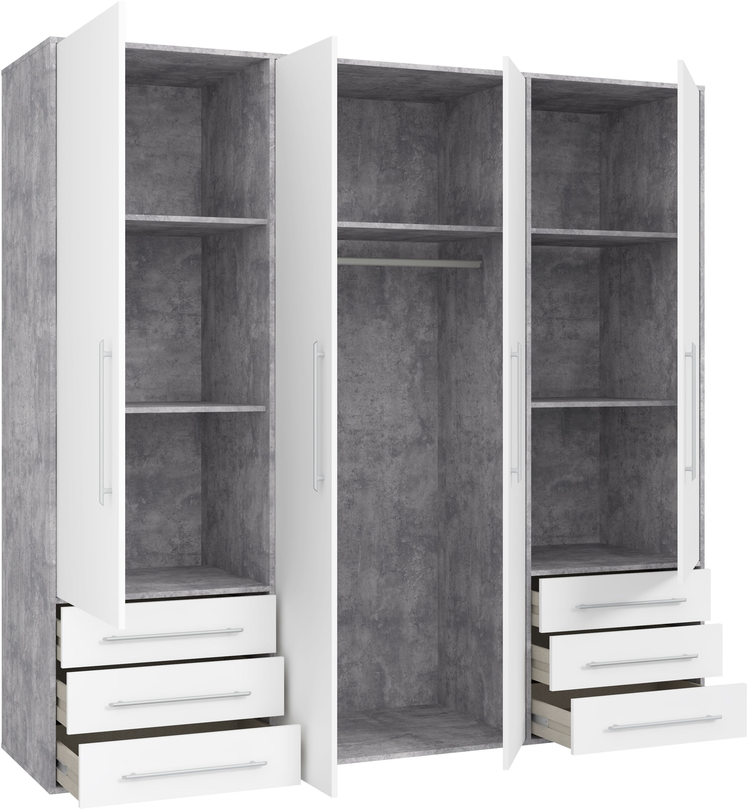 FORTE Armoire à portes battantes »Mokkaro, Kleiderschrank,zeitloses Design, 4 türig« beaucoup d'espace de rangement, tiroirs, poignées en barre, Made in Europe