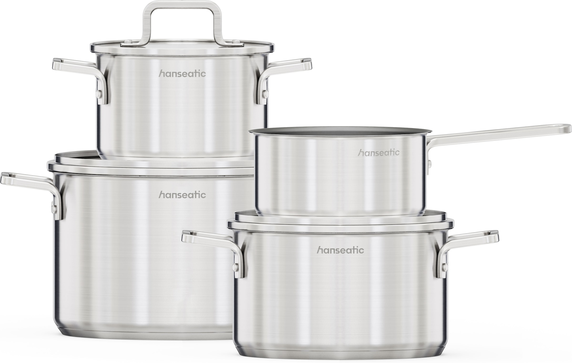 Hanseatic Topf-Set »DAILY, mit Antihaftbeschichtung« Set, Stielkasserolle 16 cm, Kochtopf 16/20/24 cm, 7 tlg. Edelstahl 18/10
