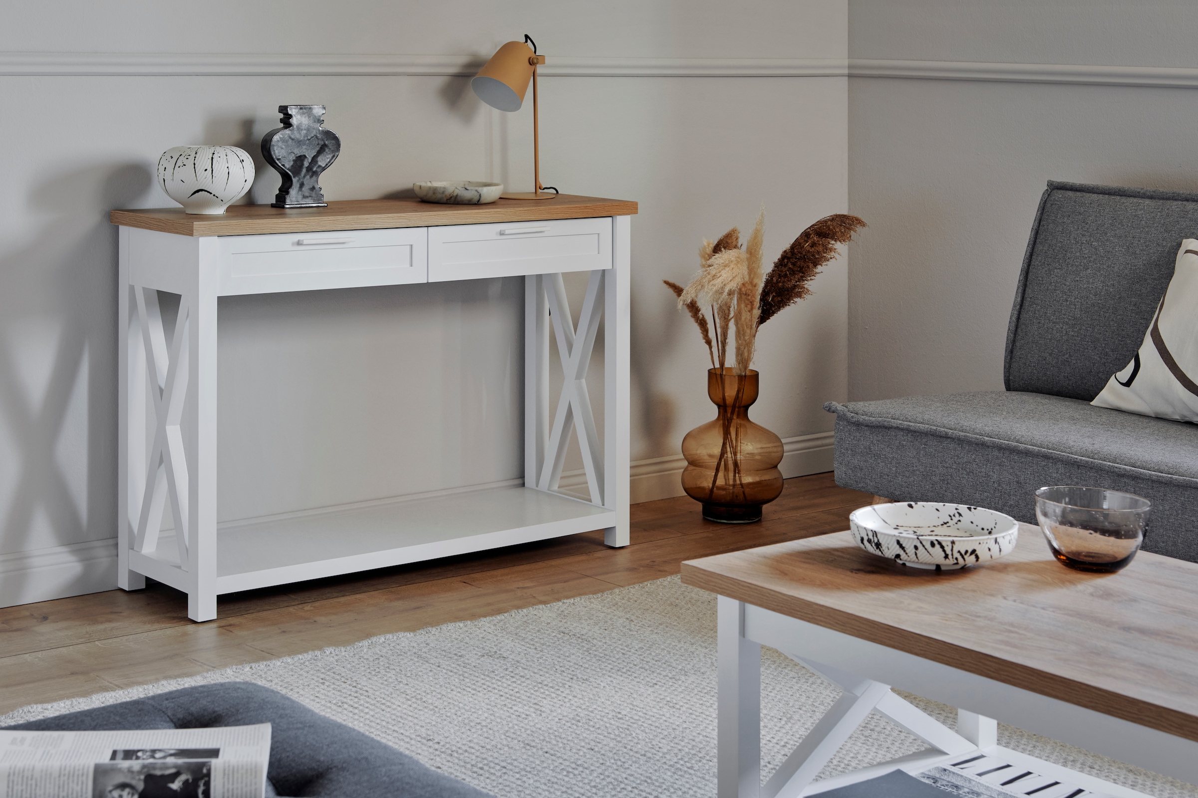 Jahnke Konsolentisch »Chalet« 1 Stk. tlg. Konsolentisch mit 2 Schubladen und Ablage, Landhausstil, X-Design