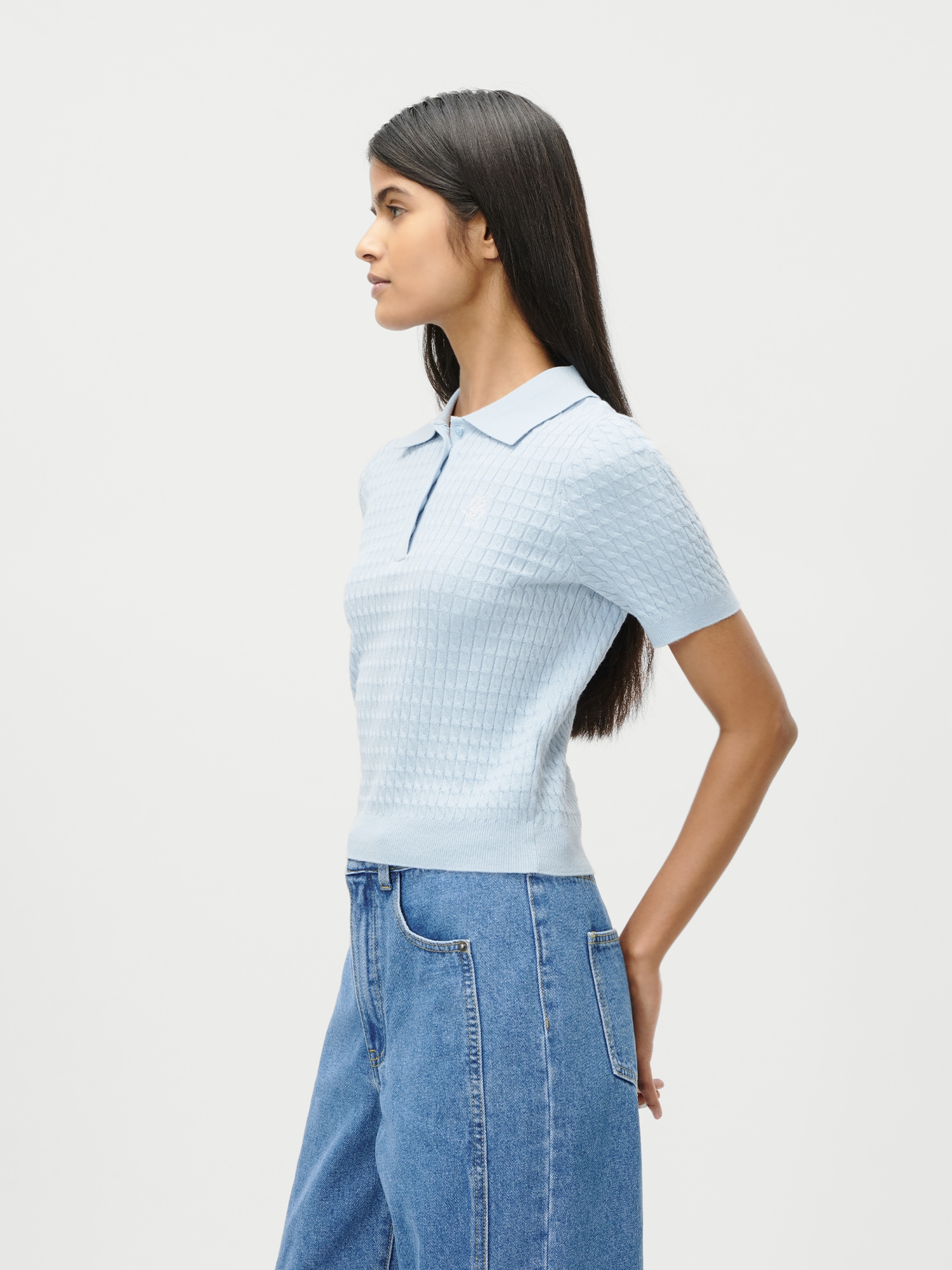 LeGer Polo »Manolja, LeGer by Lena Gercke« mit Zopfmuster, Logostickerei