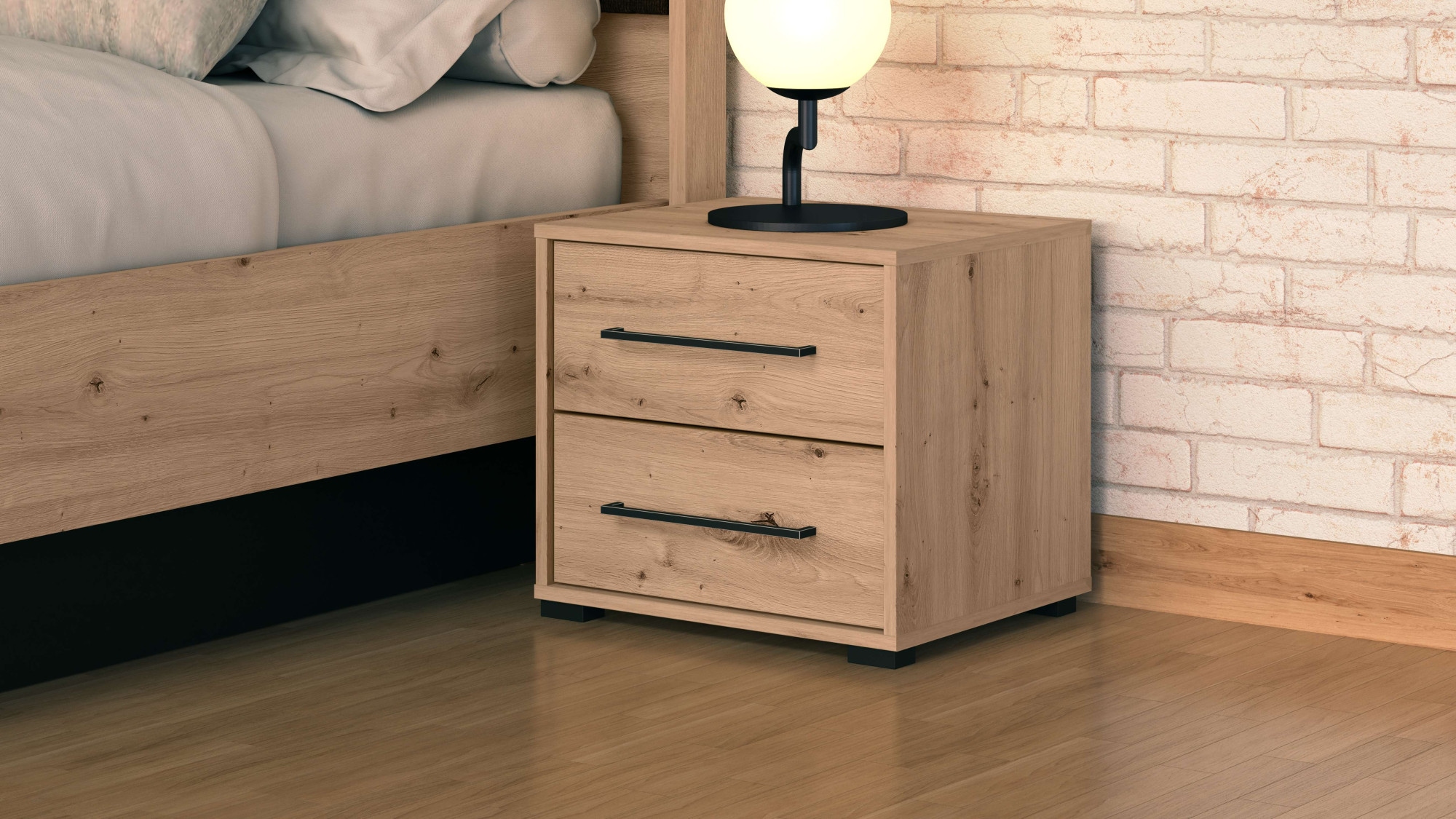 INOSIGN Table de nuit »Ascalon Nachttisch, Nachtschrank, 48x40x44cm, 2 Schubladen« in weiss oder eichefarben, FSC-zertifizierter Holzwerkstoff