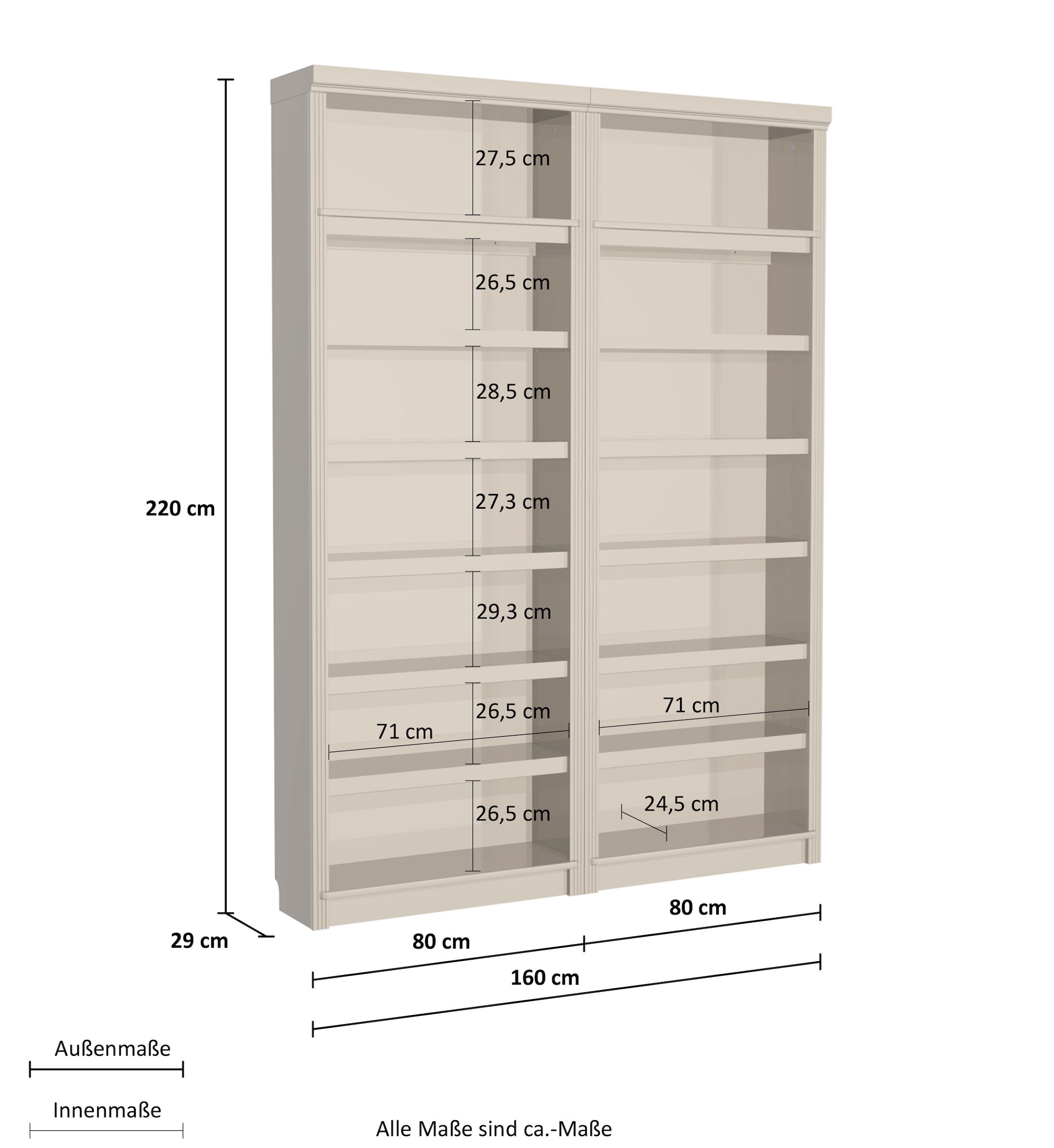 Home affaire Bibliothek »Soeren Eiche Regal 2x Breite 80 cm« Set, 2, 2 Stk. tlg. teilmassive Eiche, FSC®-zertifiziert, Tiefe/Höhe: 29/220 cm