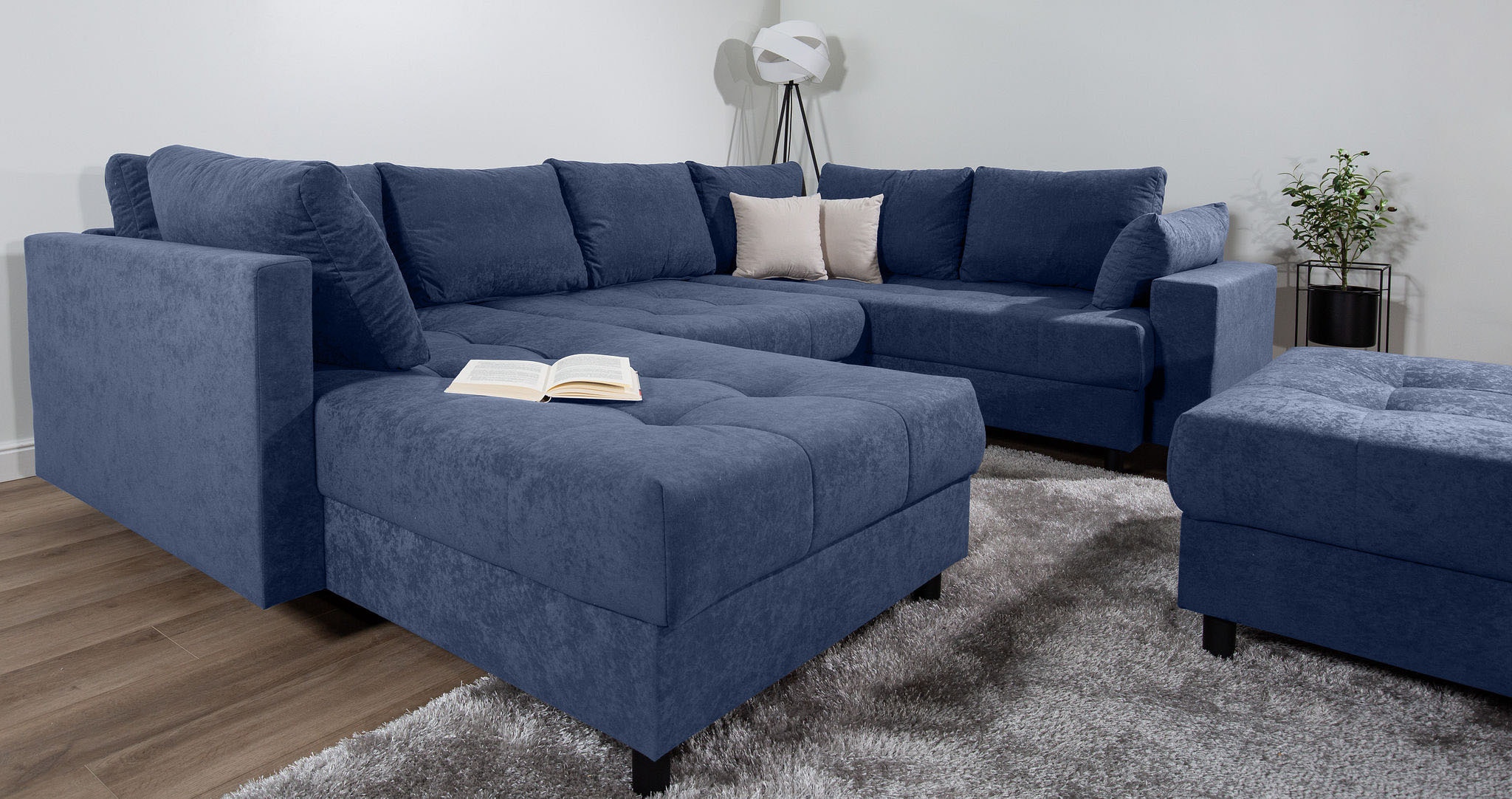 COLLECTION AB Paysage de salon »Toni U-Form mit Armlehne« inkl. Hocker und Zierkissen in abgesetzter Farbe, mit Bonnelfederkern