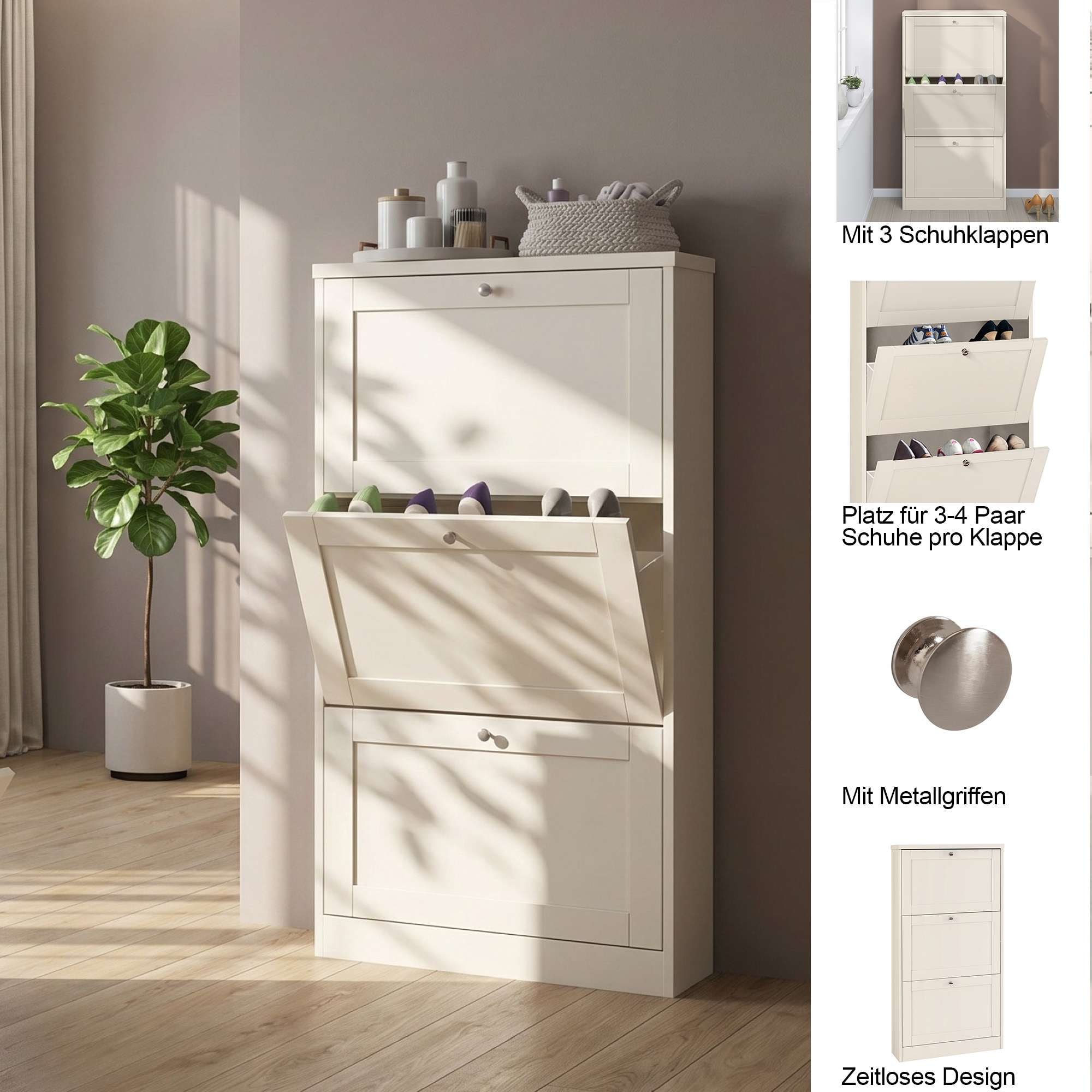 GOODproduct Armoire à chaussures »Heide« Largeur 70 cm, avec 3 volets et façade facettée, hauteur env. 130 cm