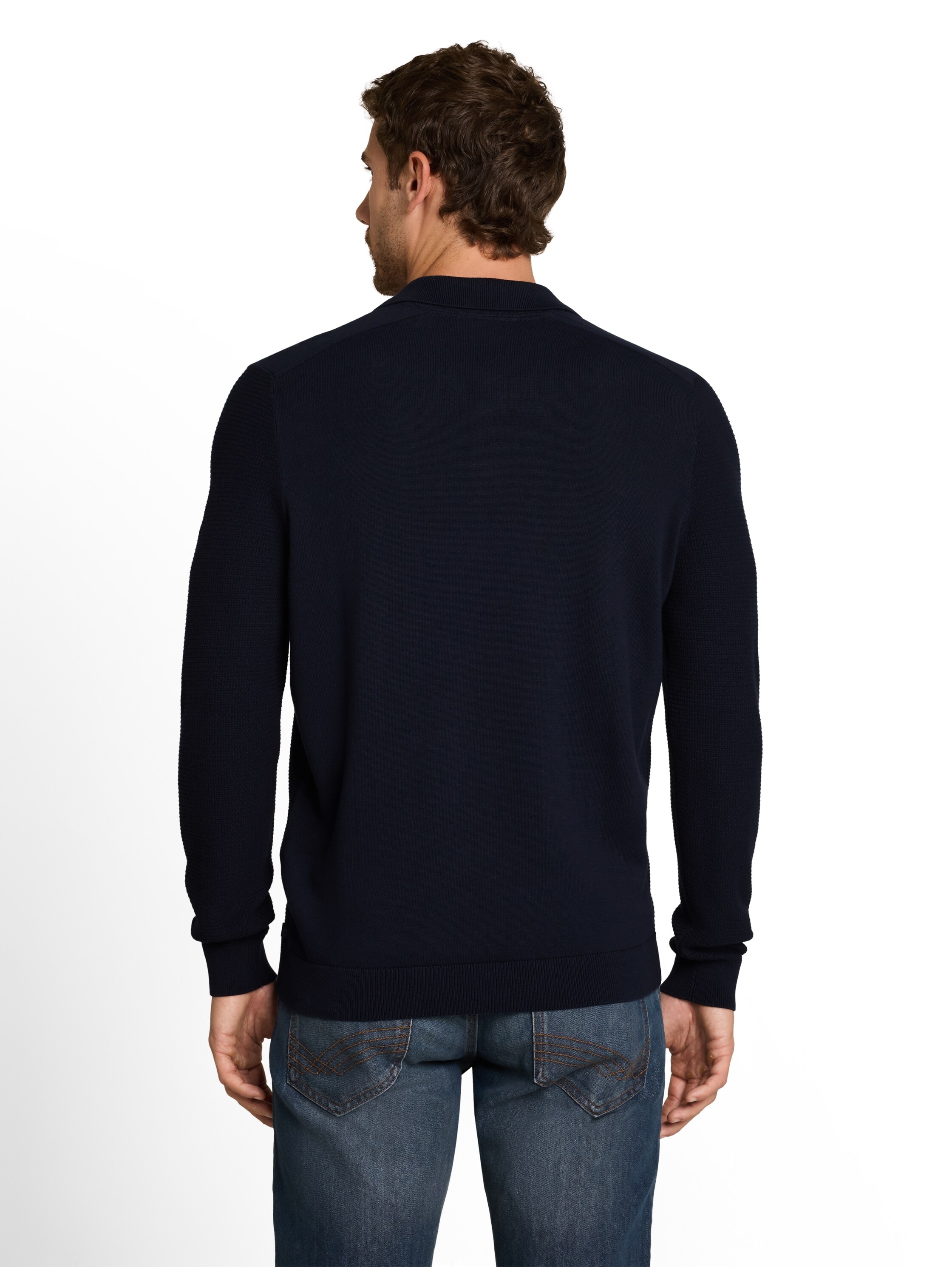 TOM TAILOR Pull à col polo uni / coton pur