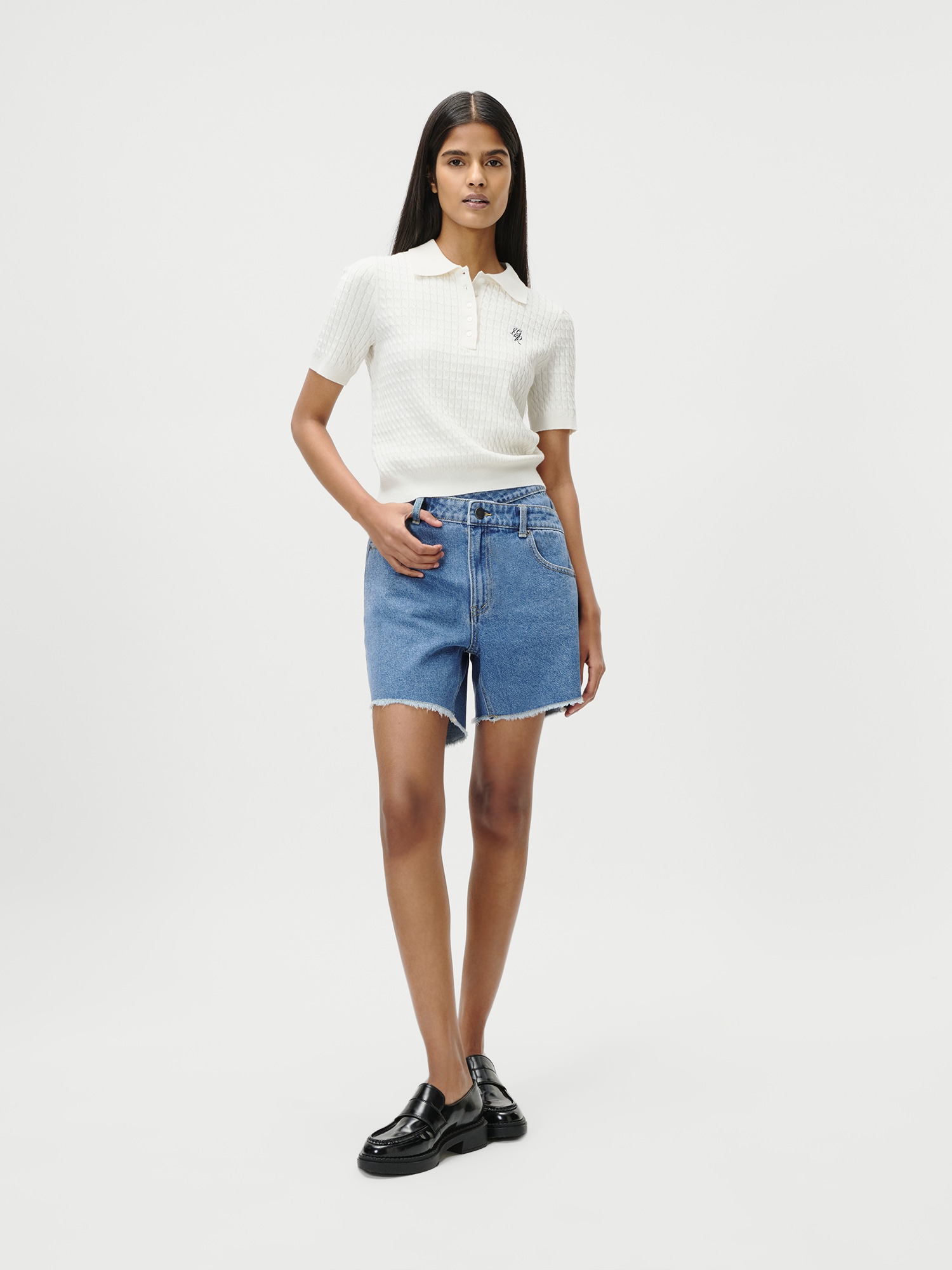 LeGer Polo »Manolja, LeGer by Lena Gercke« mit Zopfmuster, Logostickerei