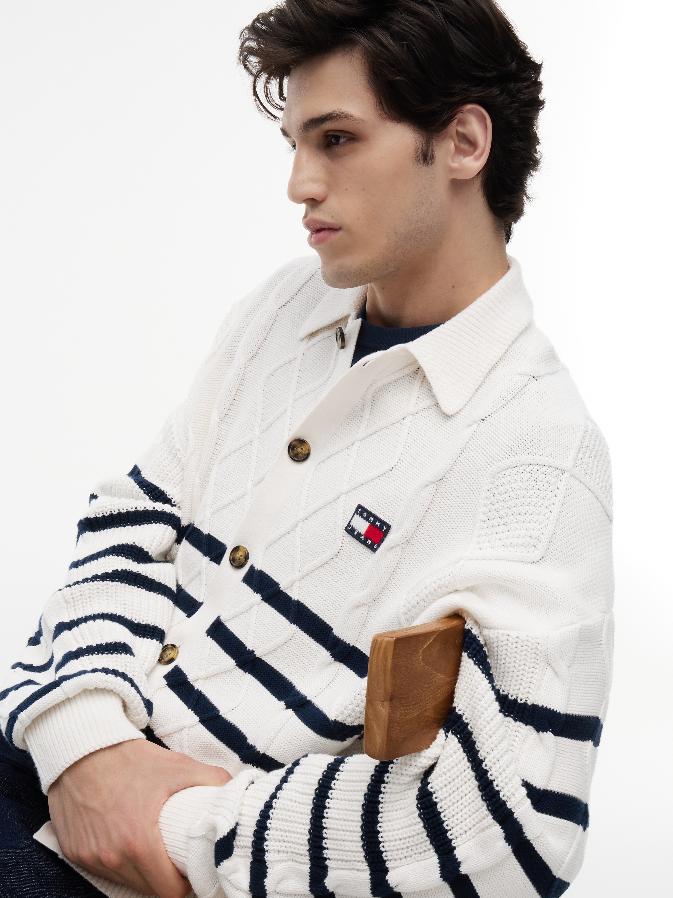 Tommy Jeans Cardigan »RELAXED STRIPE CABLE BUTTONUP« Coupe décontractée avec motif torsadé