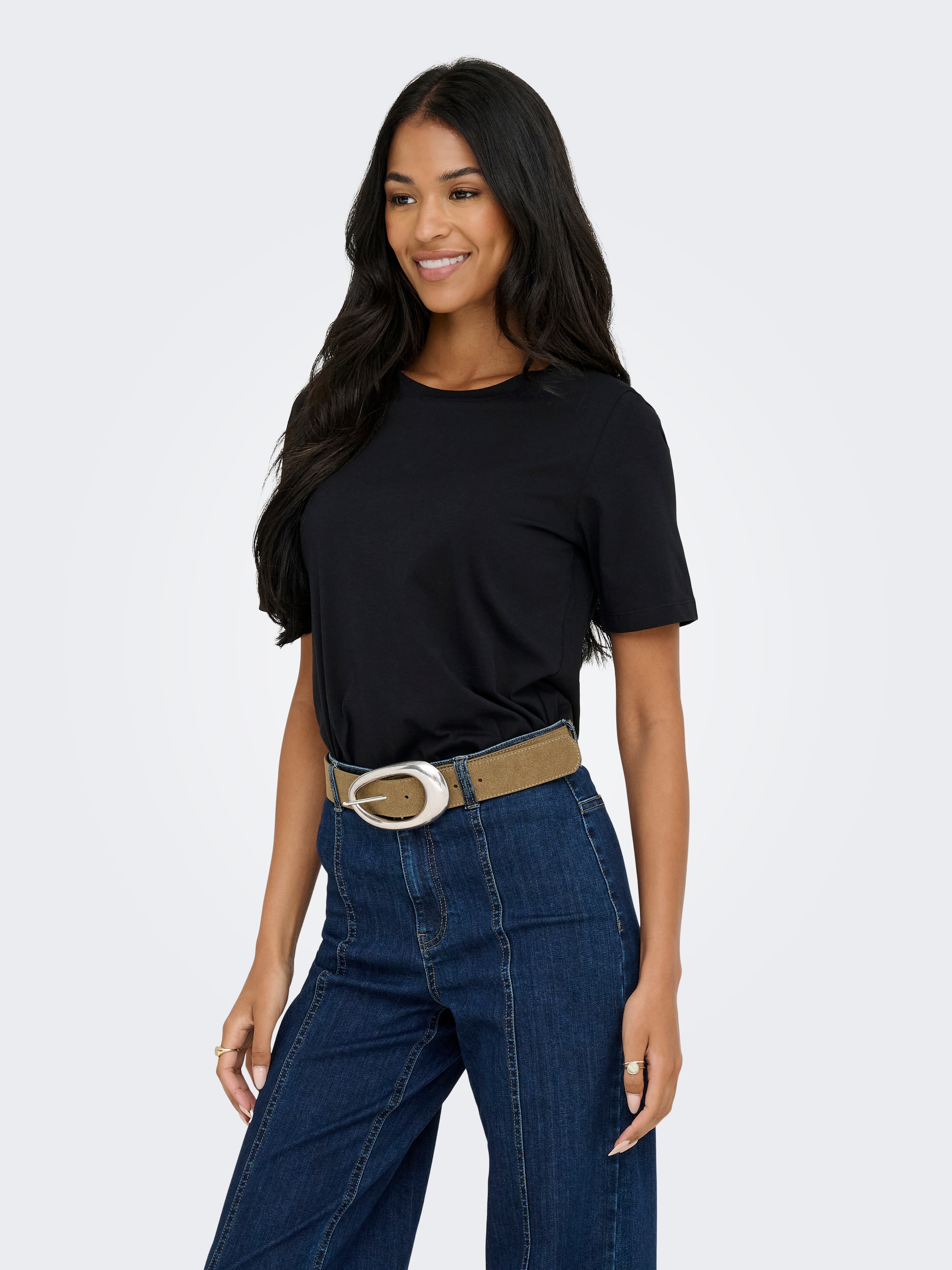 ONLY T-shirt à manches courtes »ONLONLY – Doppelpack T-Shirts für Alltag und Freizeit« Packung, 2 cuis regular fit, Jersey, Baumwolle, Rundhals, unifarben