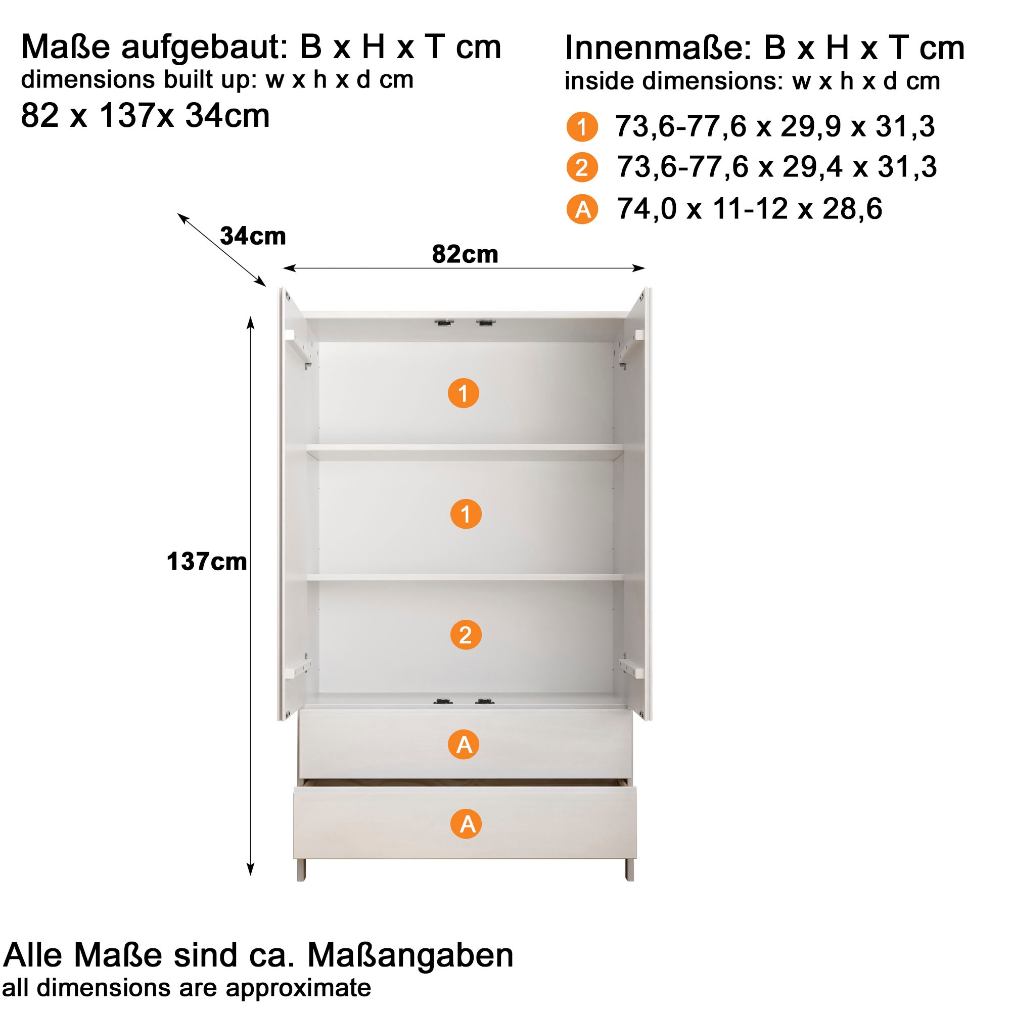 Home affaire Kleiderschrank »Aarhus« 1 Stk. tlg. Weisser, griffloser Massivholz Schrank - Mit 2 praktischen Schubladen