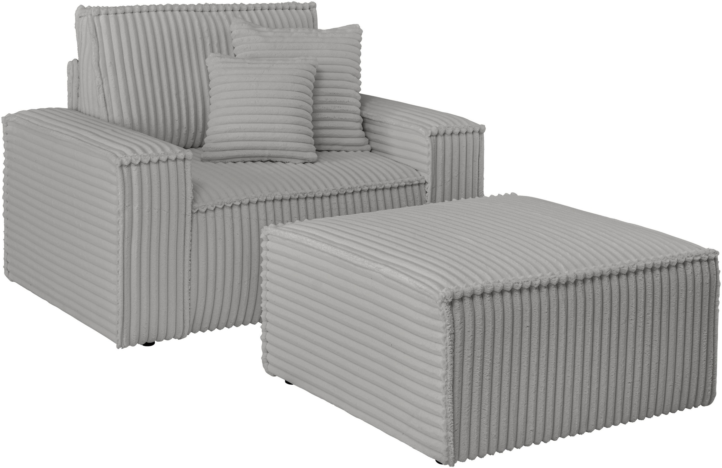 GOODproduct Loveseat »FINNLEY, Loveseat & Hocker im Set, trendige Stoffe, inkl. Zierkissen« 2 Stk. tlg. verfügbar in den Stoffqualitäten Bouclé, Struktur fein und Mega Cord