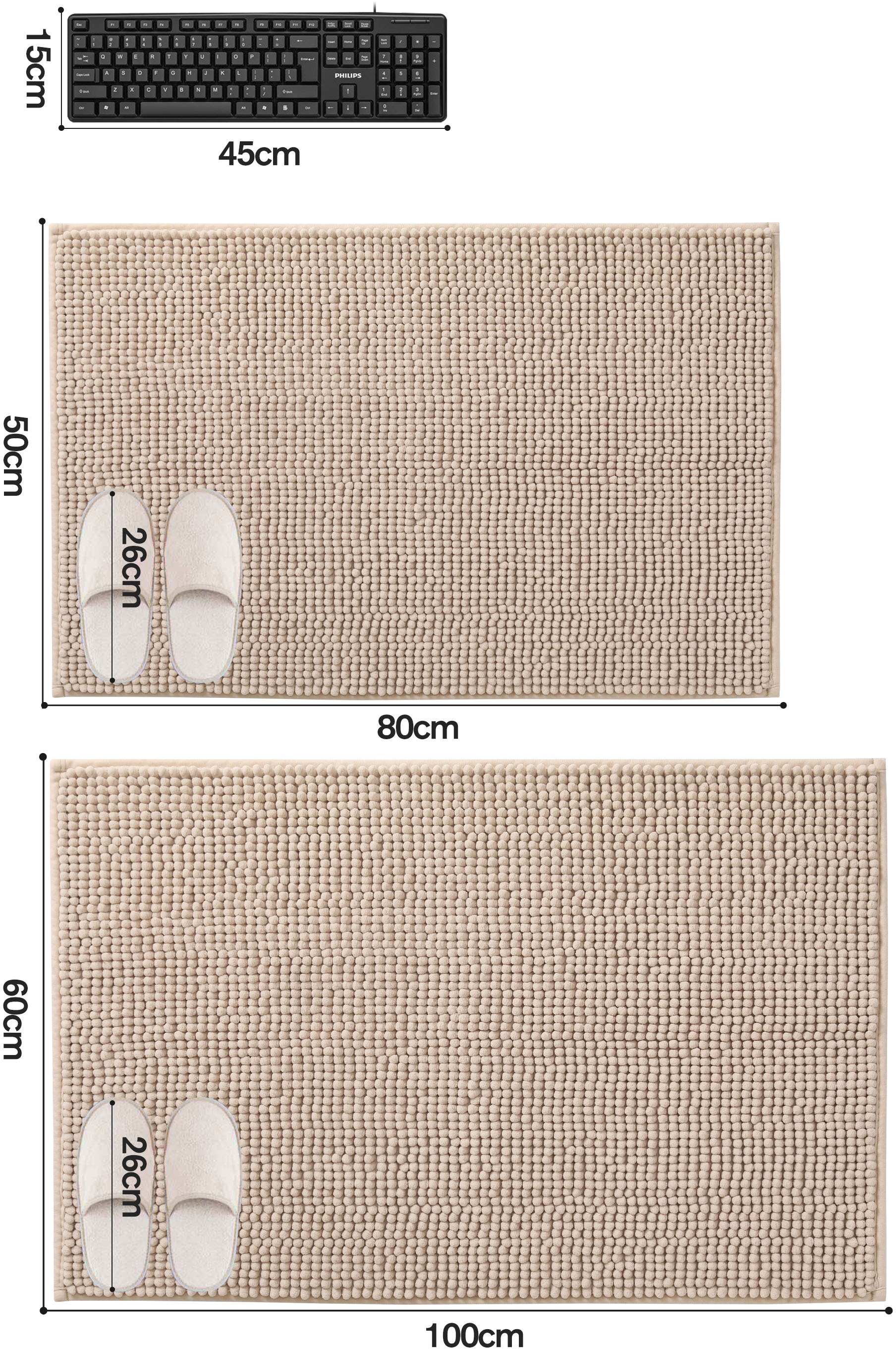 GOODproduct Tapis de bain »Vanessa Chenille, Badvorleger, Badezimmer Teppich, Duschvorleger« Höhe 15 mm Uni Farben, besonders weich