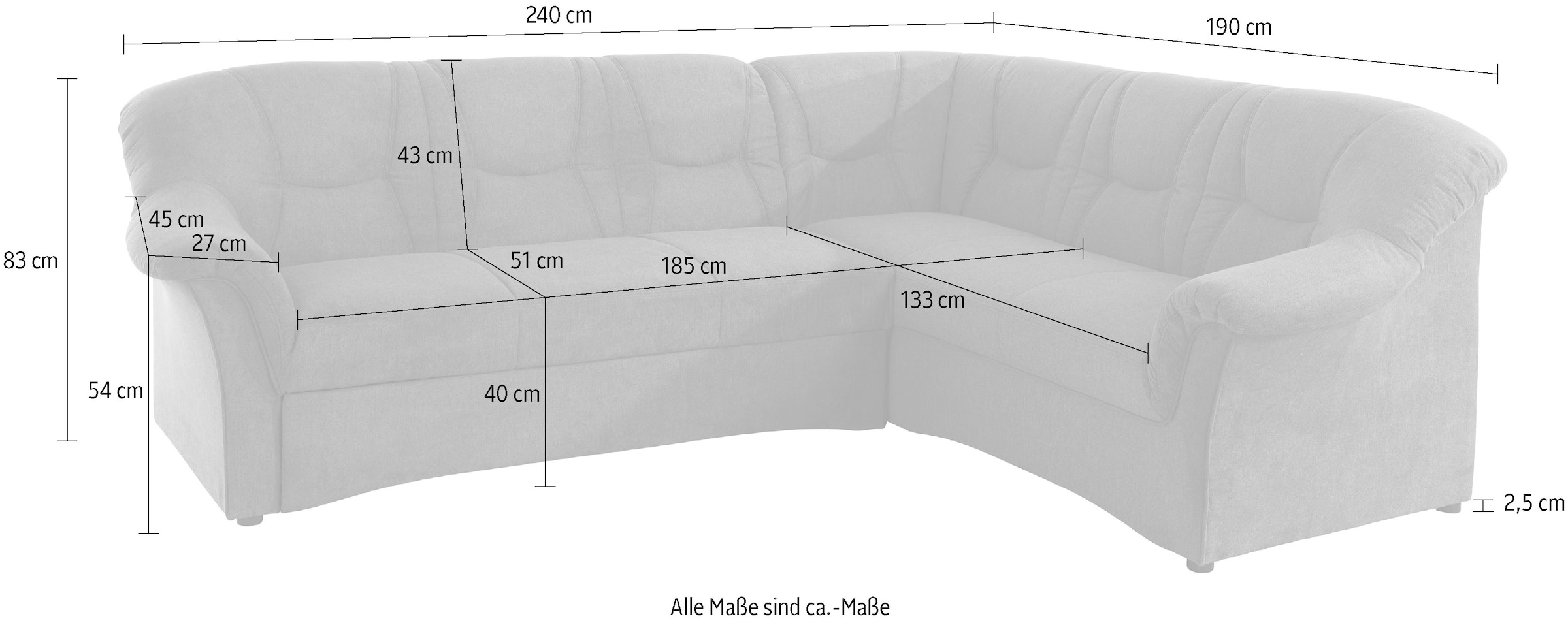 DOMO collection Canapé d'angle »SARAFINA 240x190 cm, auch mit Federkern für mehr Sitzkomfort!« option avec fonction lit, design élégant, forme en L