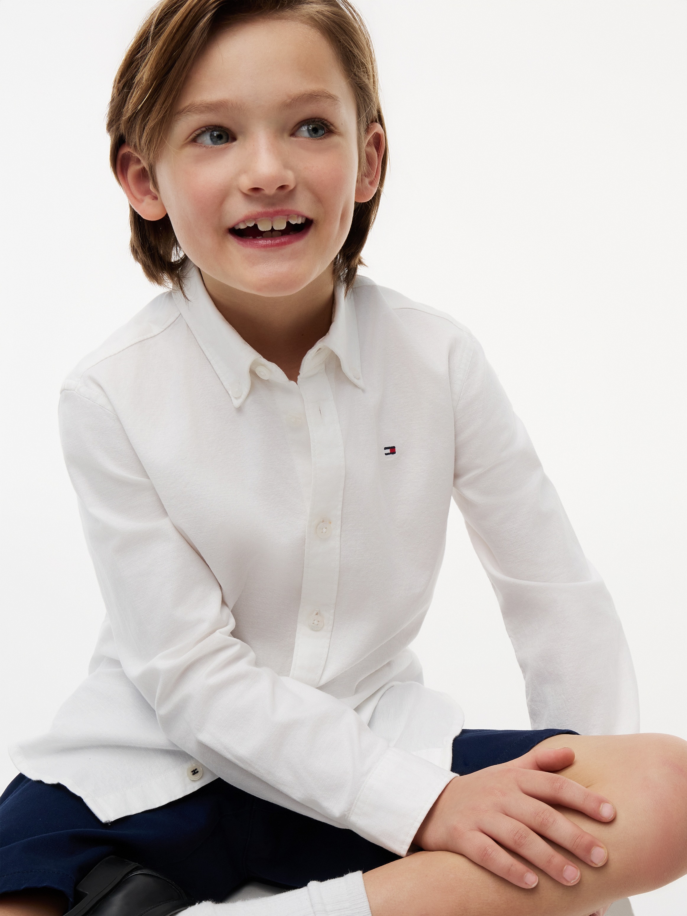 Tommy Hilfiger Langarmhemd »BOYS STRETCH OXFORD SHIRT L/S« Kinder bis 16 Jahre, Button-down-Kragen, Langarm, Logo-Flag