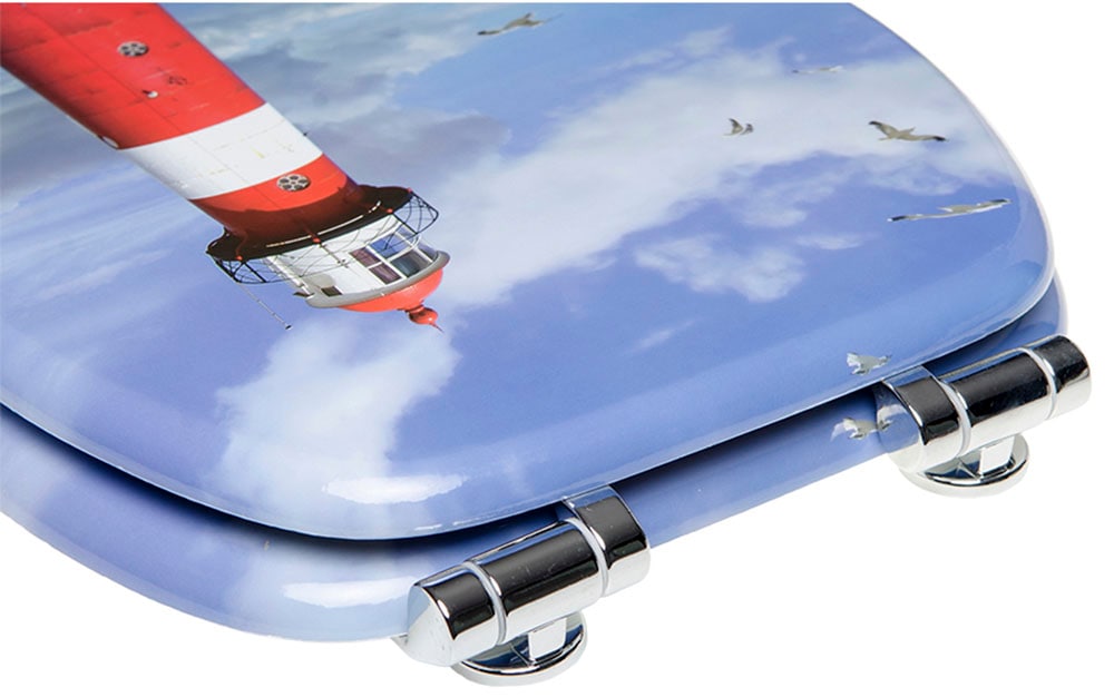 Sanilo Set d'accessoires de salle de bain »Leuchtturm« WC-Sitz, Badteppich, Stöpsel, Seifenspender und WC-Bürste