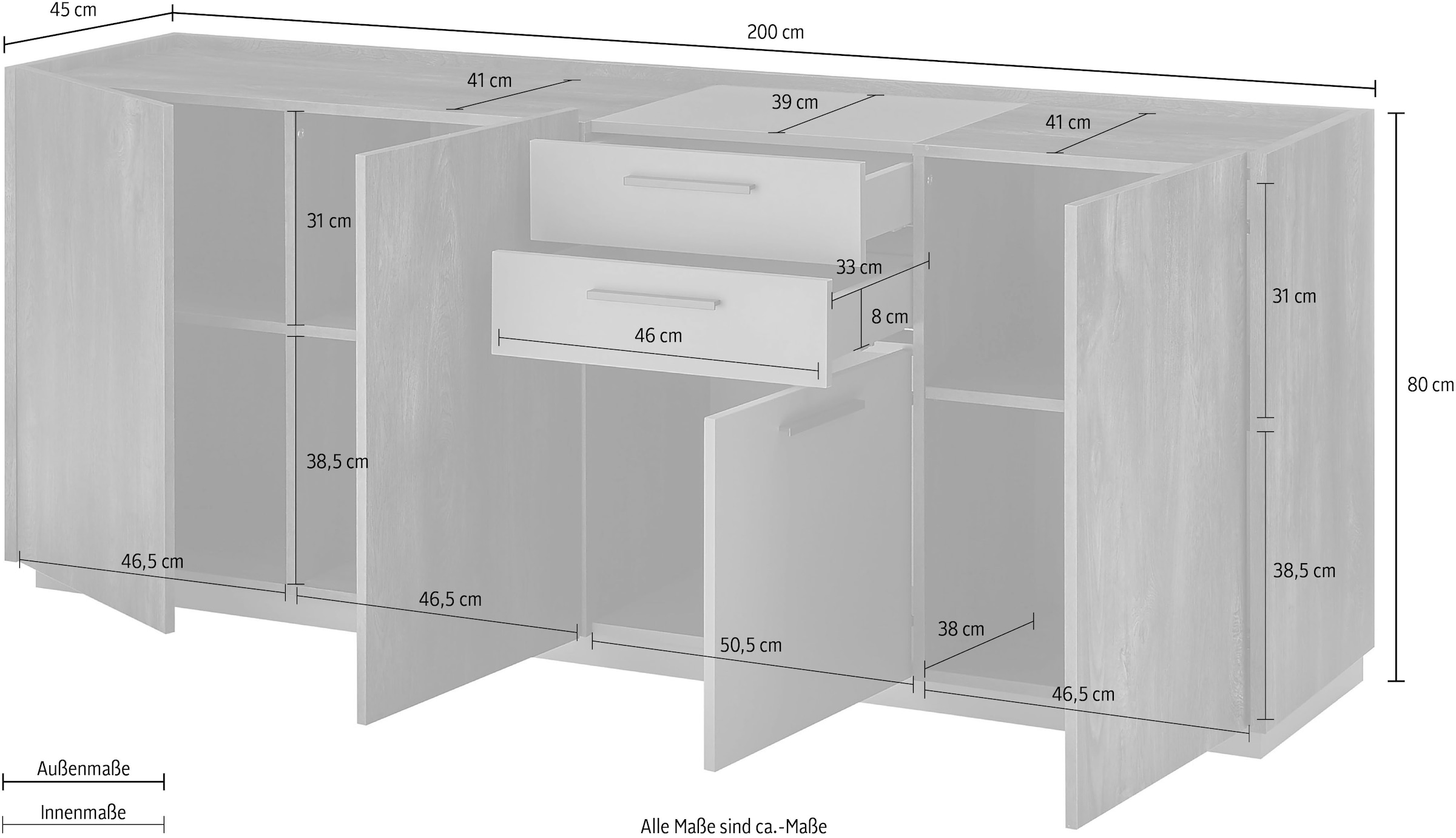 Home affaire Sideboard »LARGO« Soft-Close-Funktion, Breite ca. 200 cm