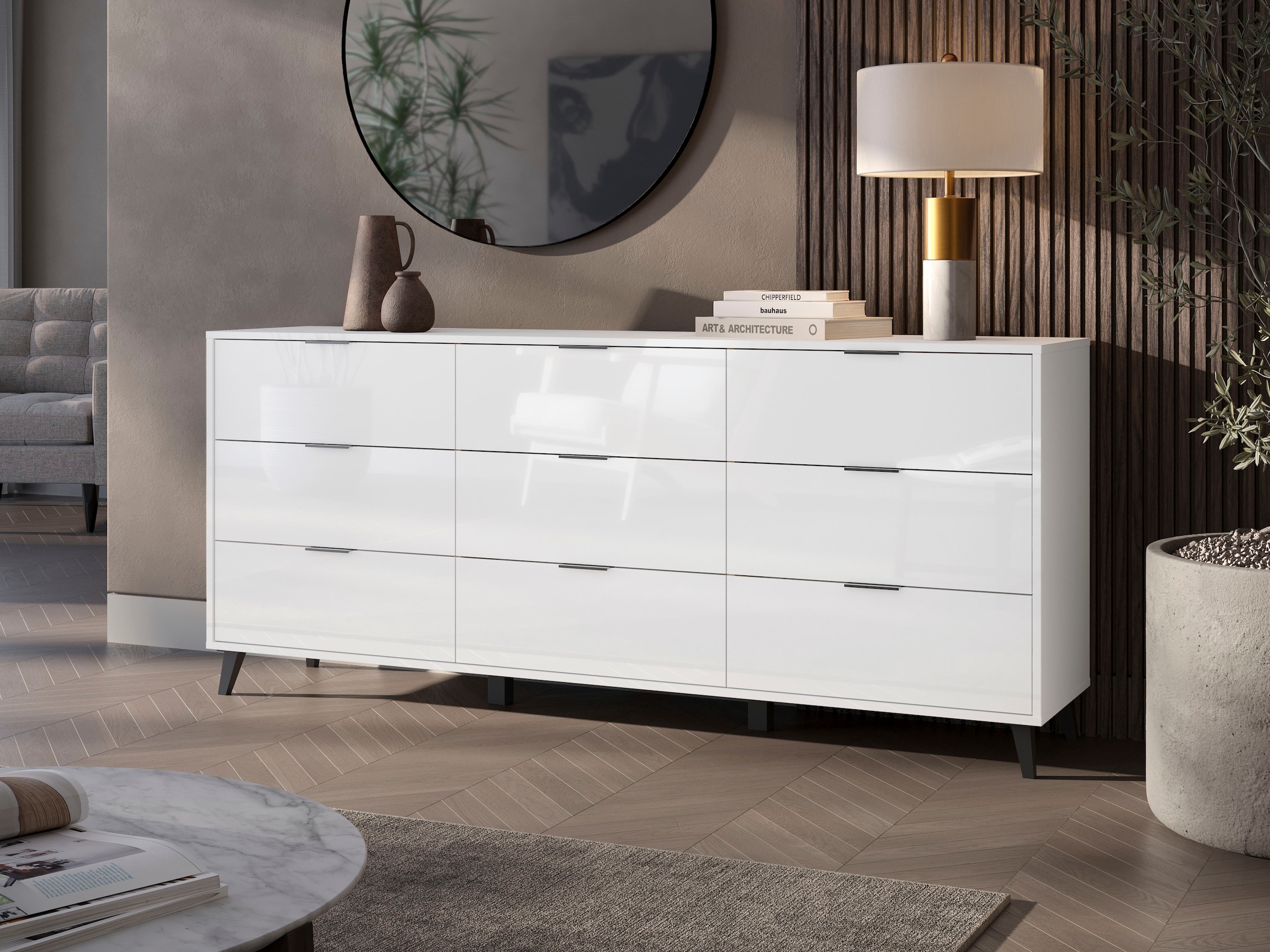 GOODproduct Buffet »Oslo, B/H/T: 180/76/39,5 cm« 9 tiroirs, poignées noires en métal, beaucoup d'espace de rangement