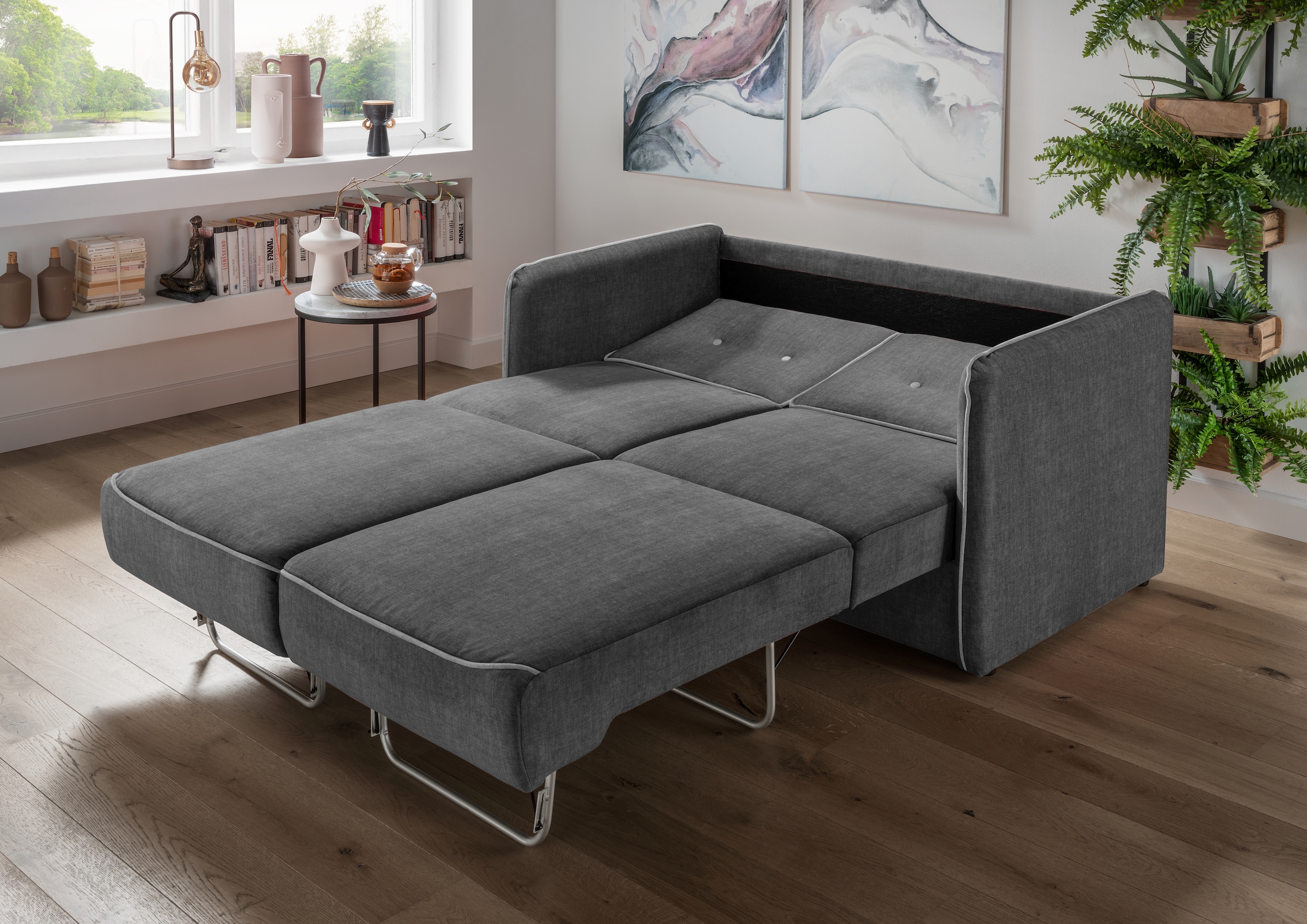 Home affaire Schlafsofa »Merina« mit zweigeteilter Bettfunktion, Auszug nach vorn, Federkern