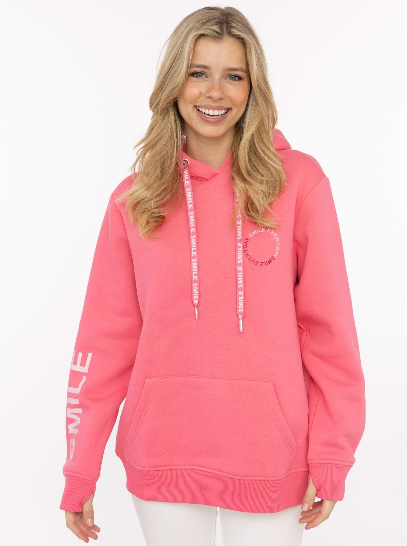 Zwillingsherz Hoodie »"SMILE & LAUGH"«, impression sur bras et poitrine, capuche avec cordon imprimé, poche kangourou
