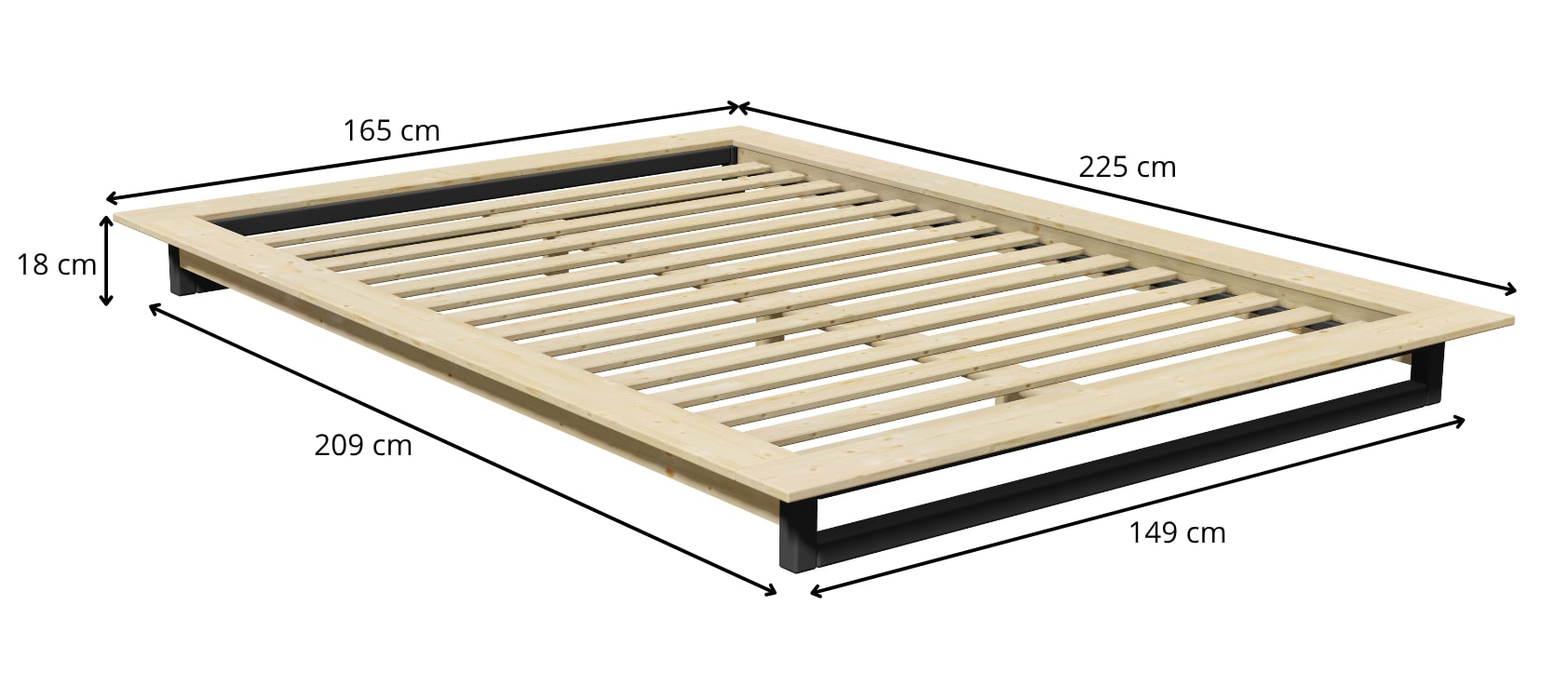 GOODproduct Lit futon »Kobe, Massivholzbett aus Kiefer im Industrial Design, 200 KG belastbar« B/T/H:165/225/18,1 cm,  stabiles Kufengestell,  rundum Ablagefläche, FSC, Made in Europe