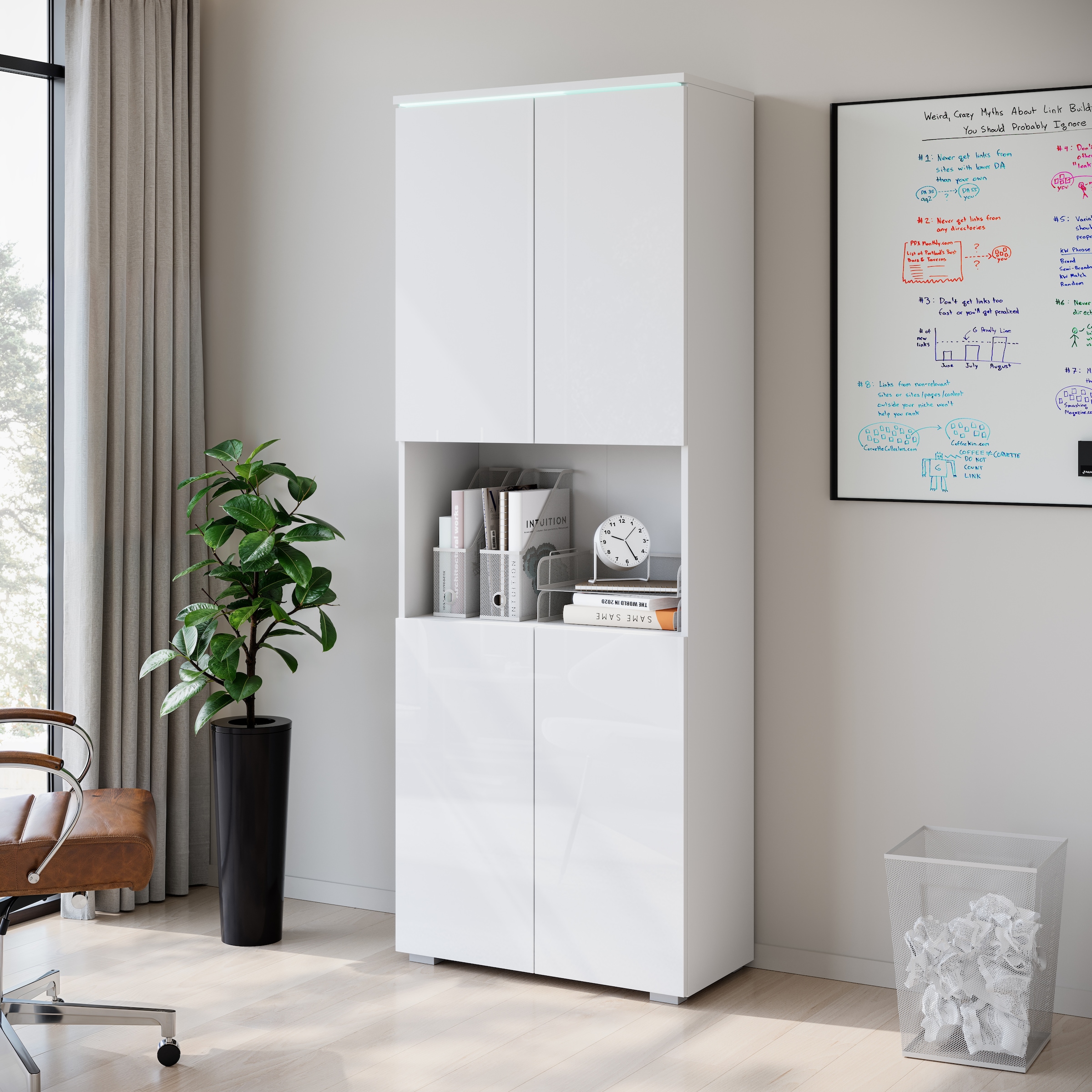 Home affaire Armoire de classement »Vera, Mehrzweckschrank mit LED-Beleuchtung« espace de rangement pratique avec étagères réglables en hauteur, H. 182 cm