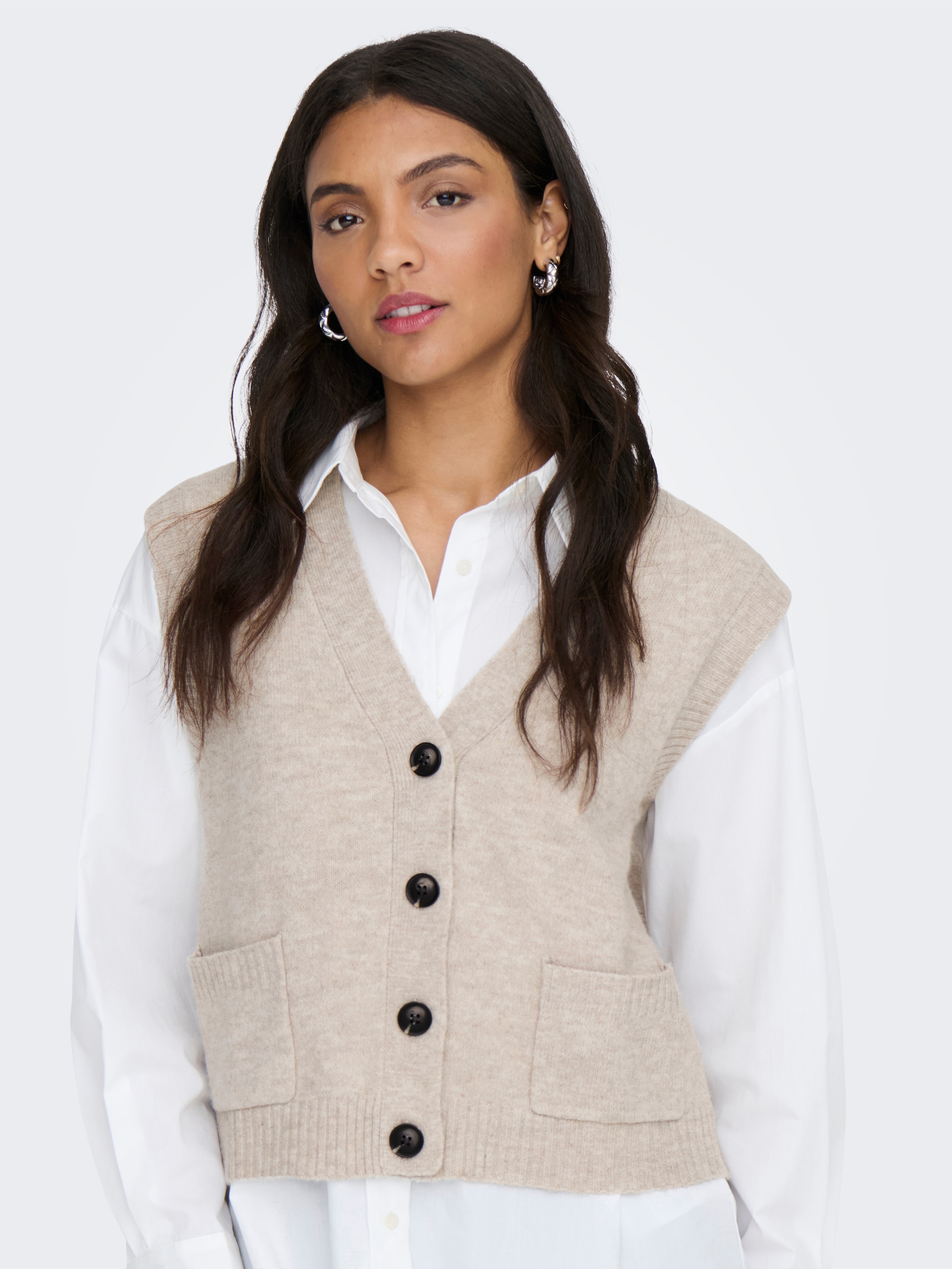 JDY Strickweste »JDYSUPER S/L V-NECK VEST KNT NOOS« Materialmix