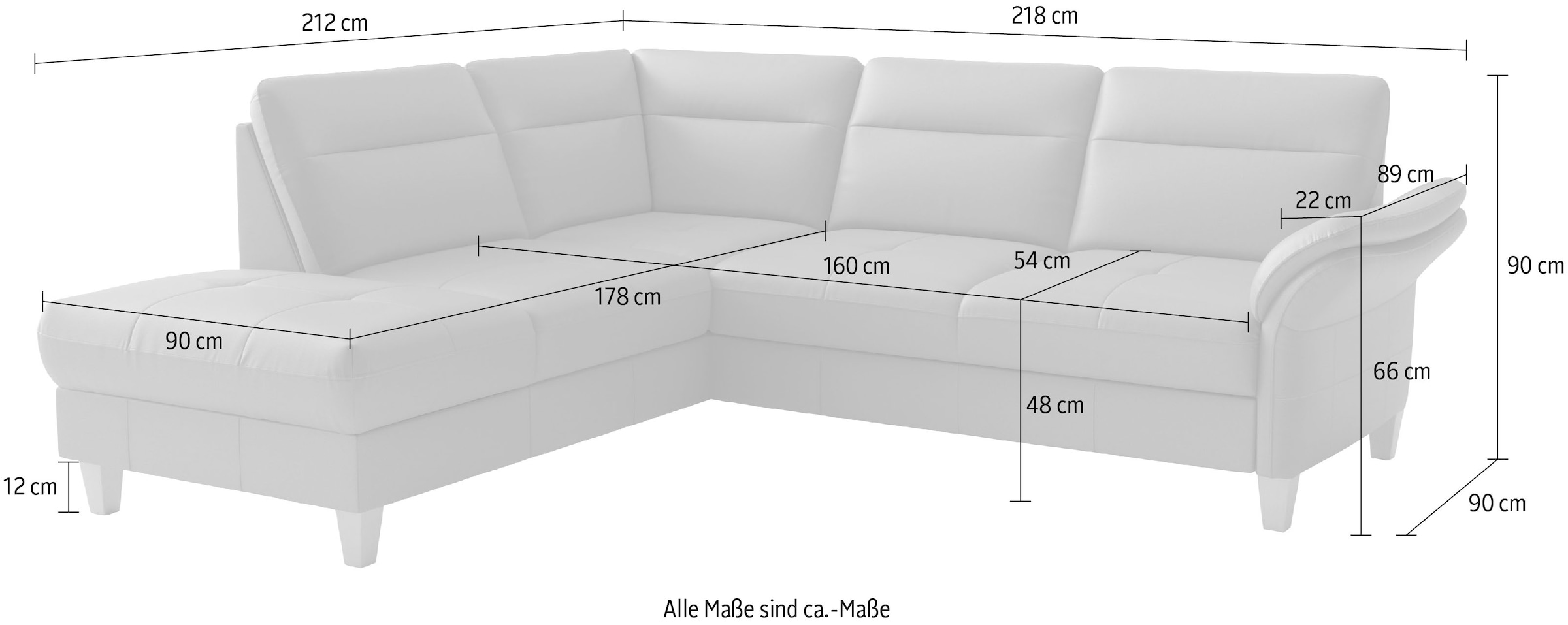 sit&more Canapé d'angle »Pamela L-Form, Leder, B: 218 cm« réglage optionnel des accoudoirs, fonction lit & coffre de lit