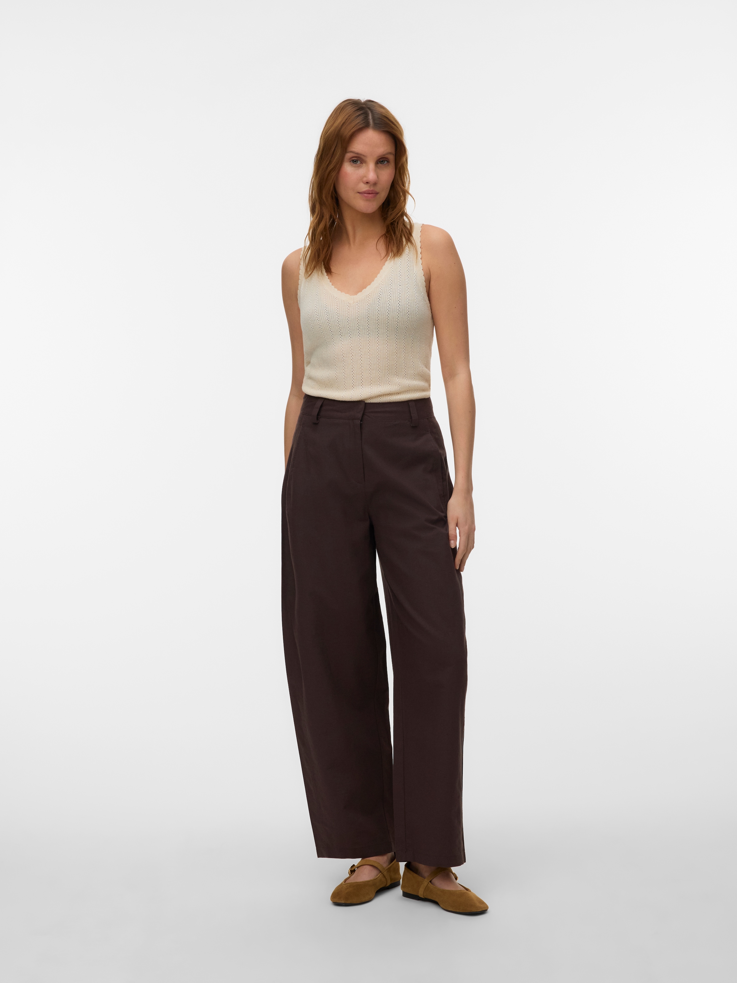 Vero Moda Pantalon de costume »VMSELMA HW BARREL PANTS WVN NOOS«  mélange coton, taille haute, jambes larges, avec lin