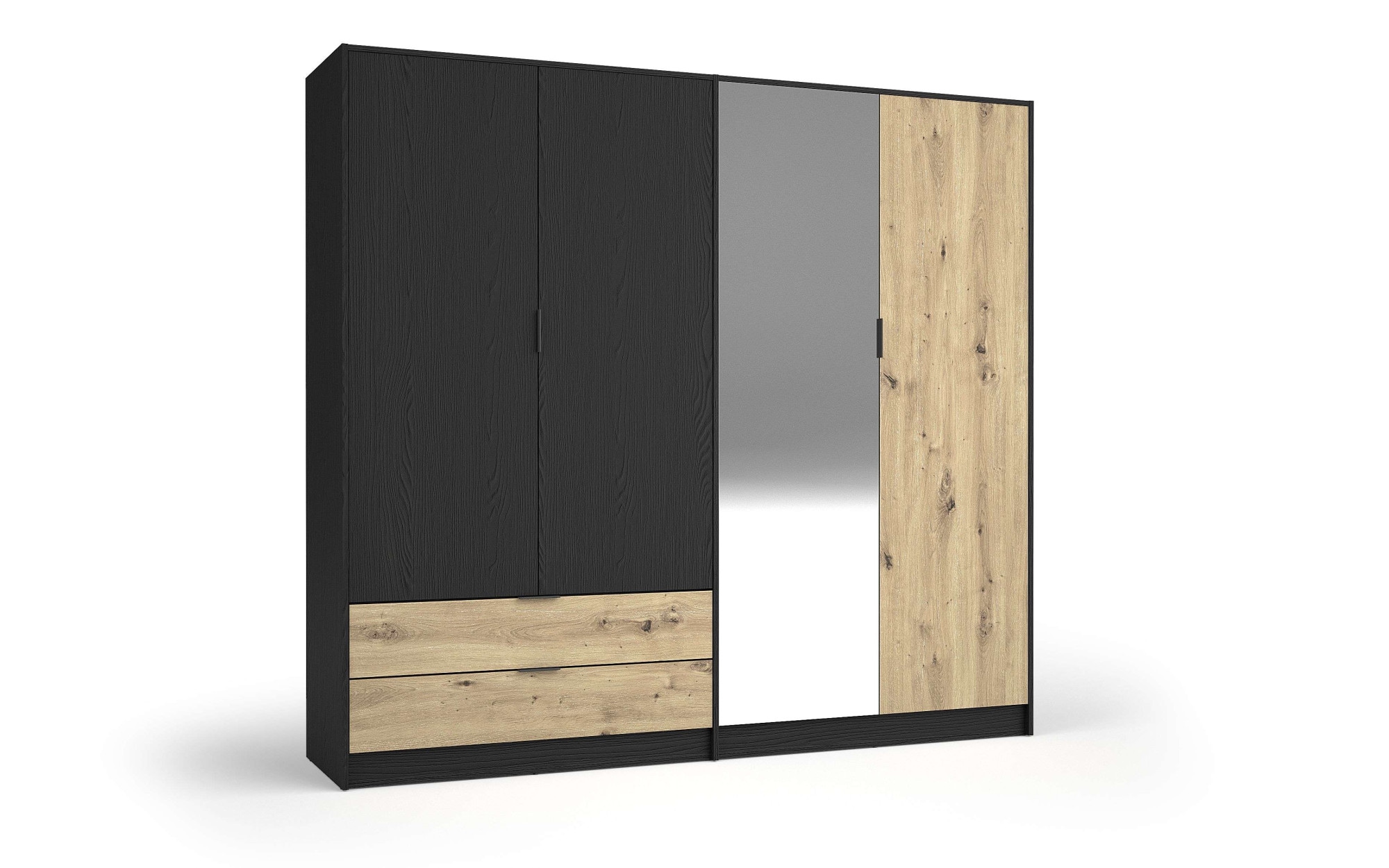 Home affaire Kleiderschrank »PERY mit Spiegel, 2 Schubladen, 4 Fächer und 2 Kleiderstangen« Garderobe mit 4 Türen und schwarzen Griffen, Masse B/T/H: 220/54/203cm